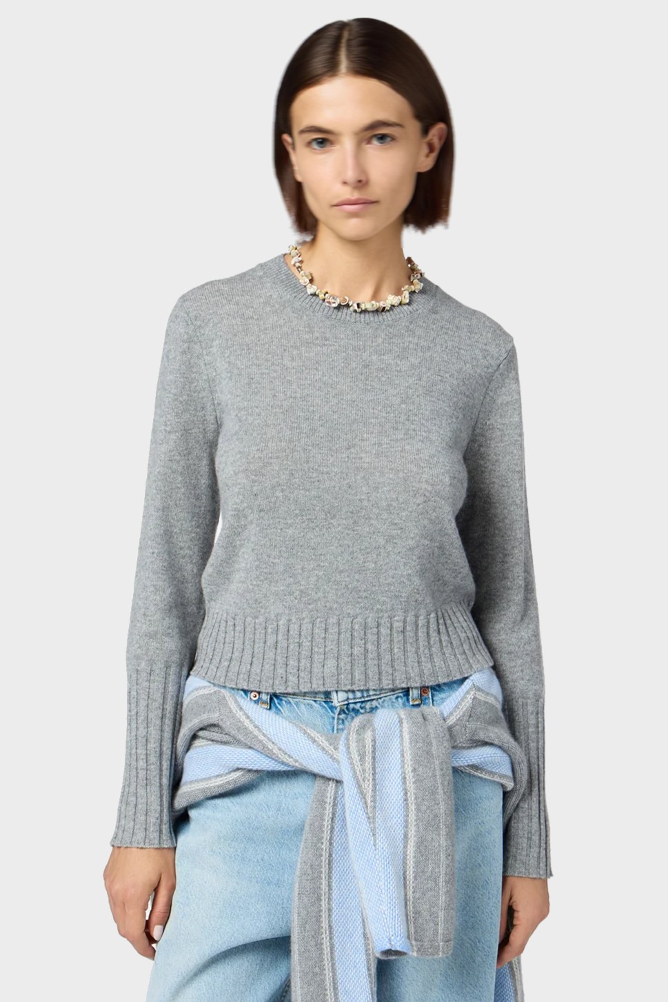 GUEST IN RESIDENCE Shrunken Crewneck Sweater in Heather Grey