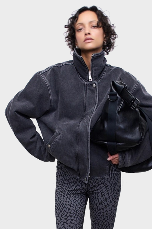 LALA BERLIN Padded Denim Jacket in Washed Black L