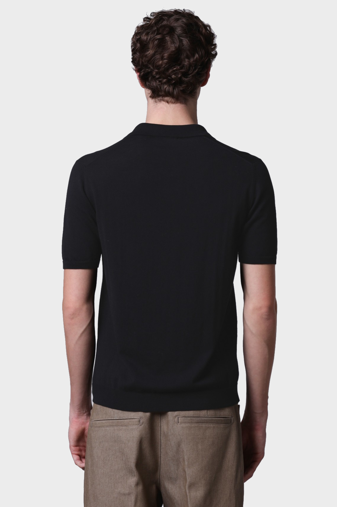 ROBERTO COLLINA Light Cotton Knit Polo Shirt in Black