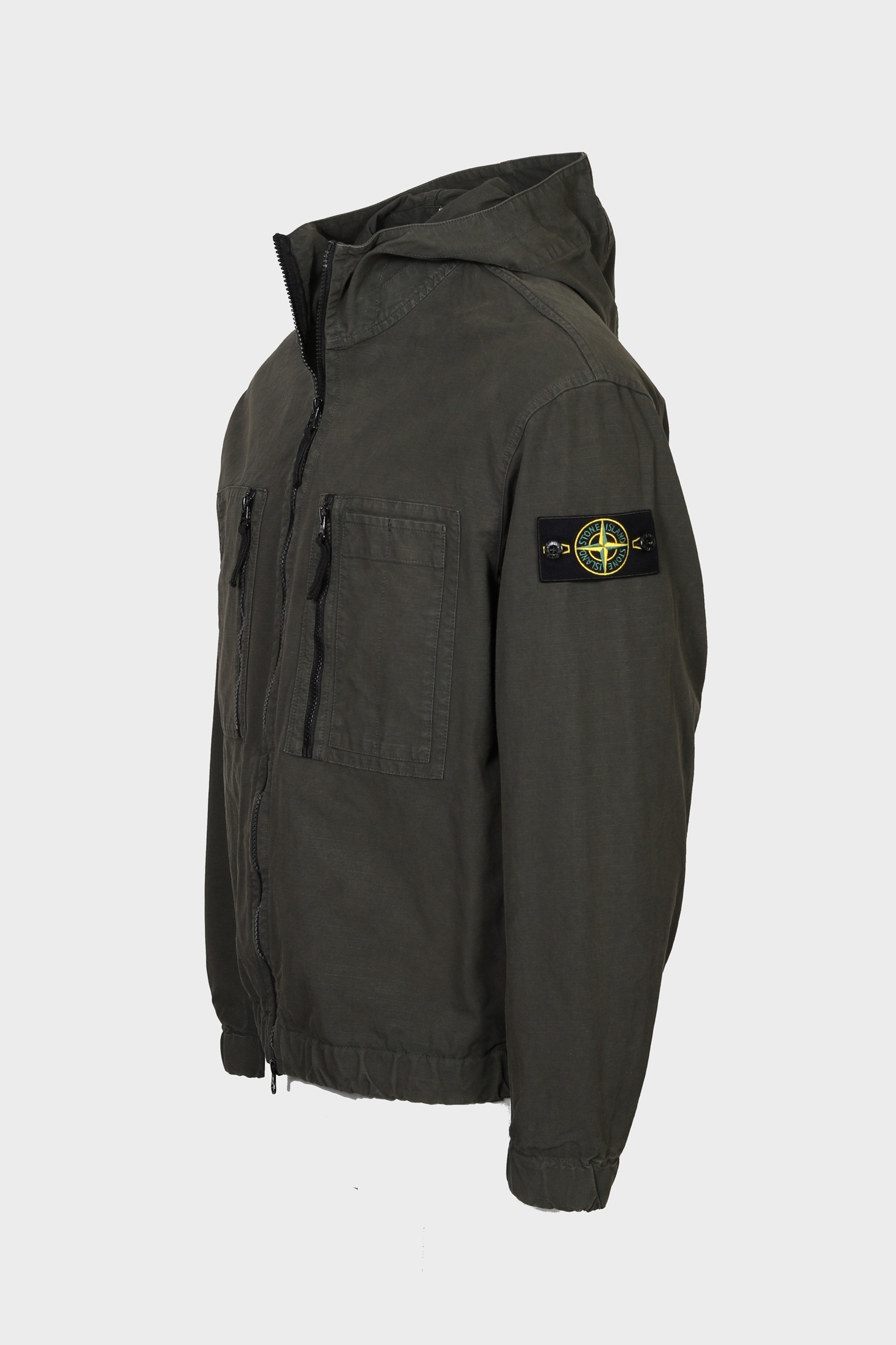 STONE ISLAND Light Cotton Ripstop Hooded Jacket in Dark Olive