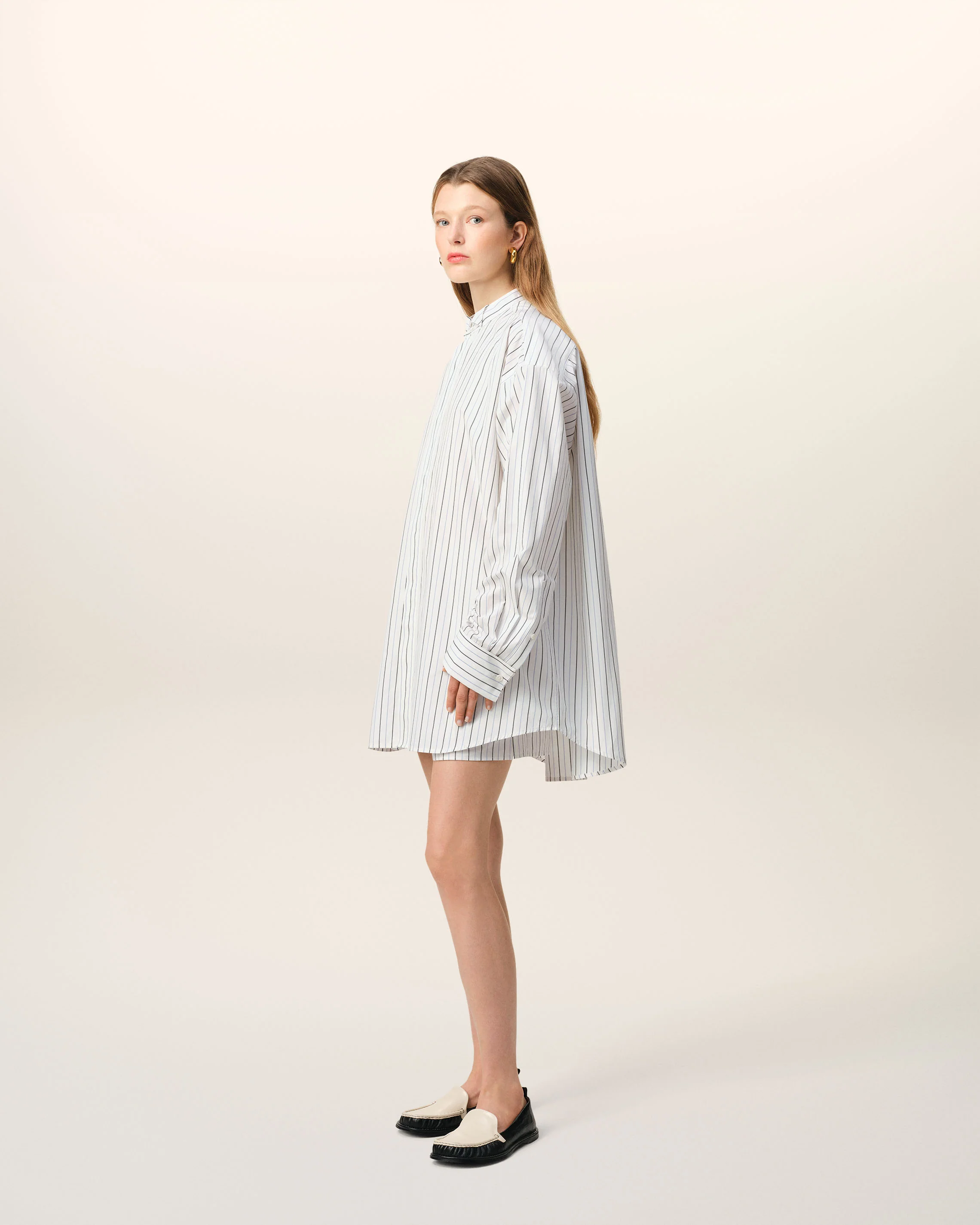 AMI PARIS Striped Oversized Shirt in White AMI PARIS Striped Oversized Shirt in White