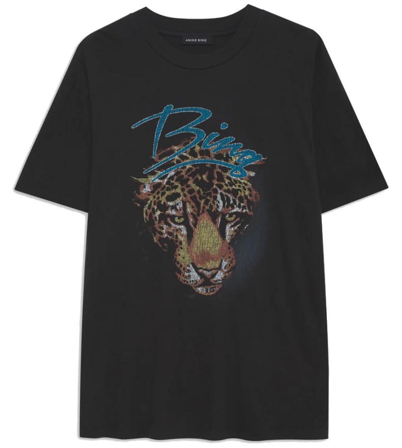 ANINE BING Walker Tee Leopard in Vintage Black XS