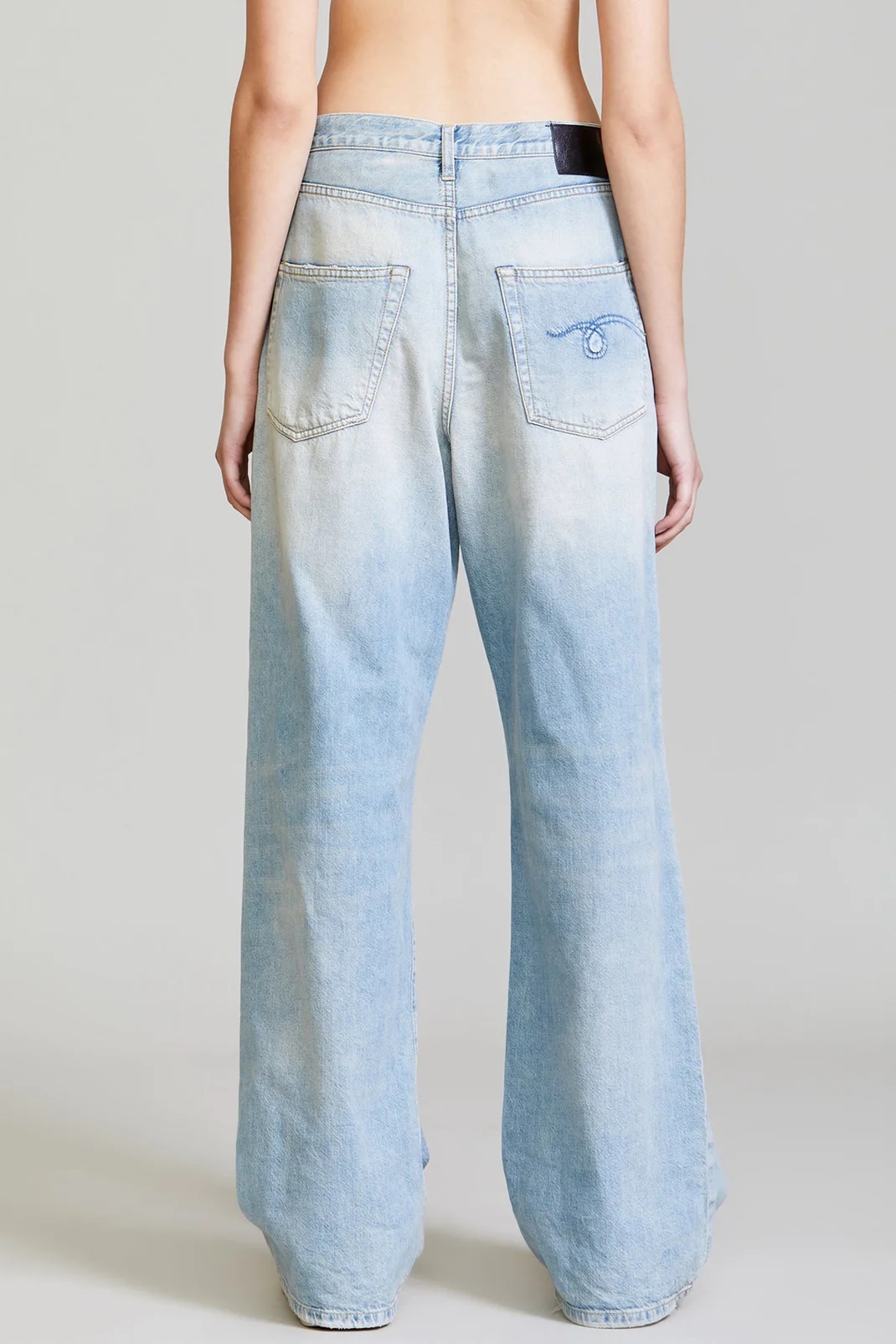 R13 Jeans Damon Pleated Wide Leg Light Blue Washed