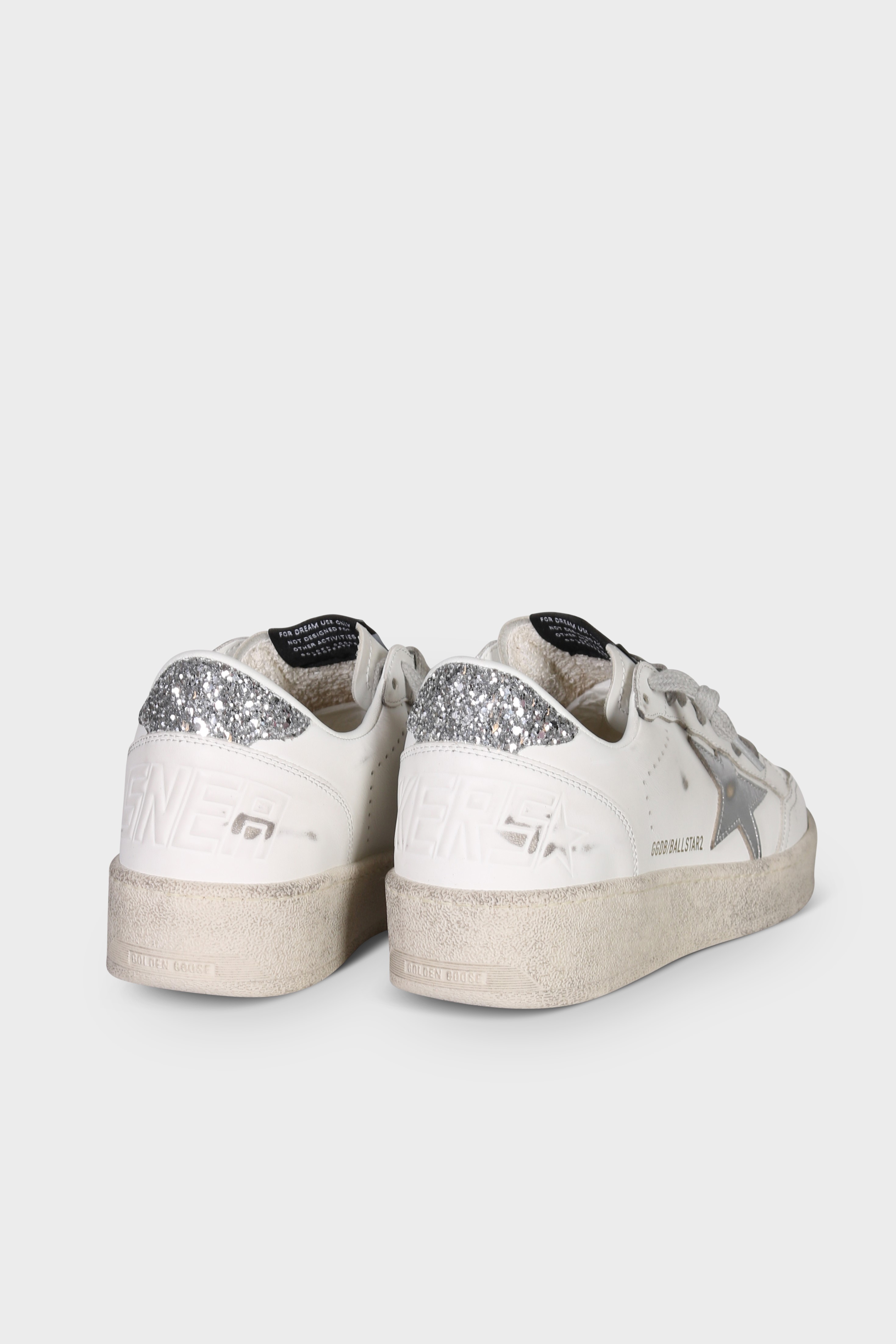 GOLDEN GOOSE Ballstar 2 in White/Silver Glitter Heel