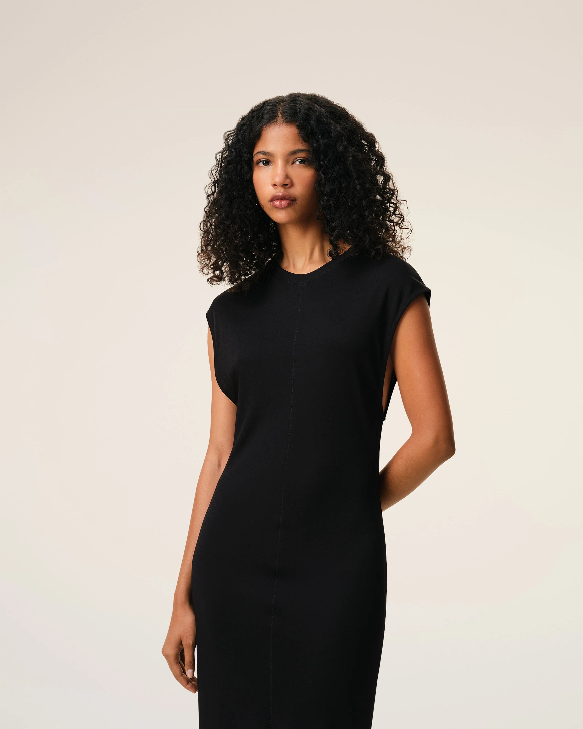 AMI PARIS Viscose Fitted Long Dress in Black L