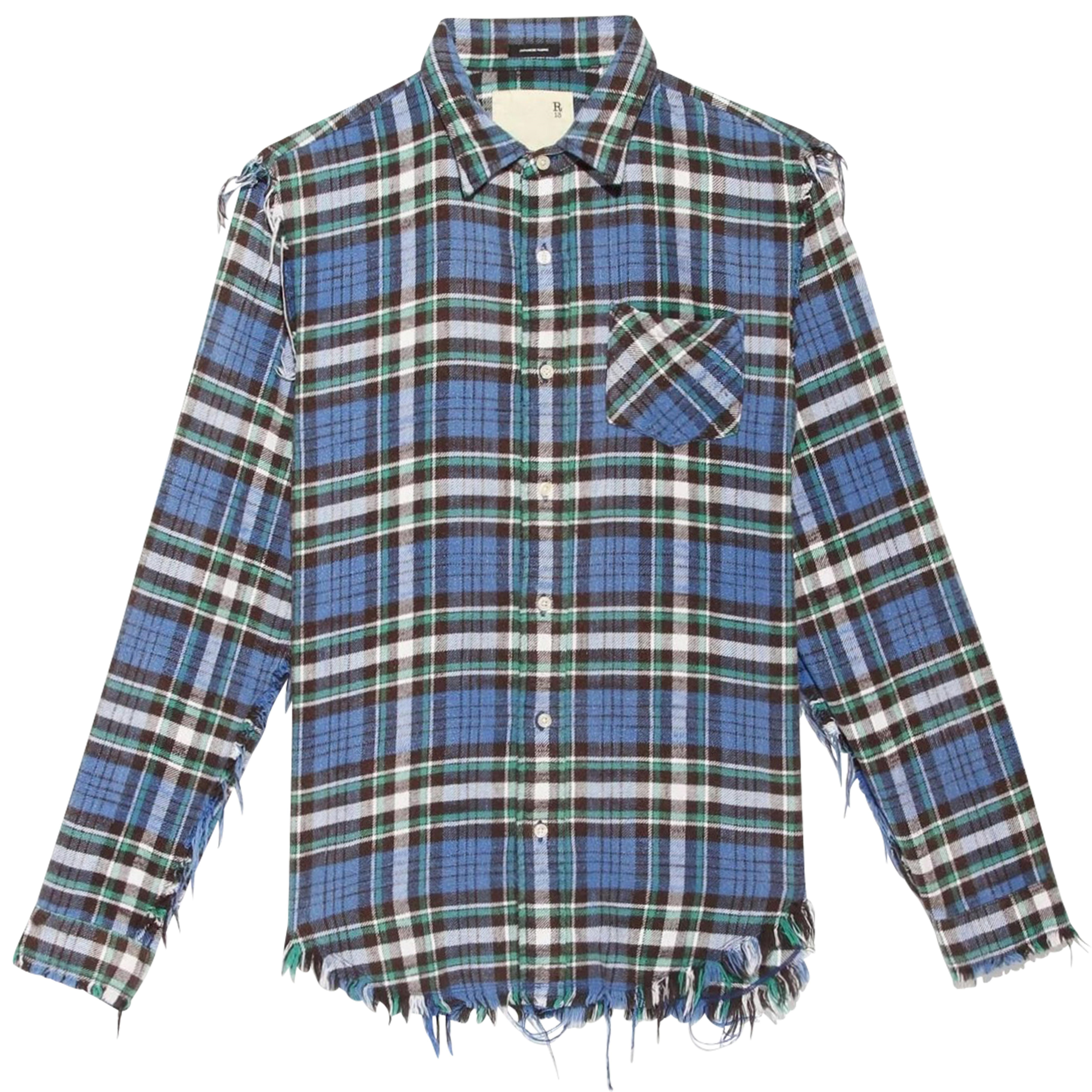 R13 Shredded Seam Check Shirt Multicolor L