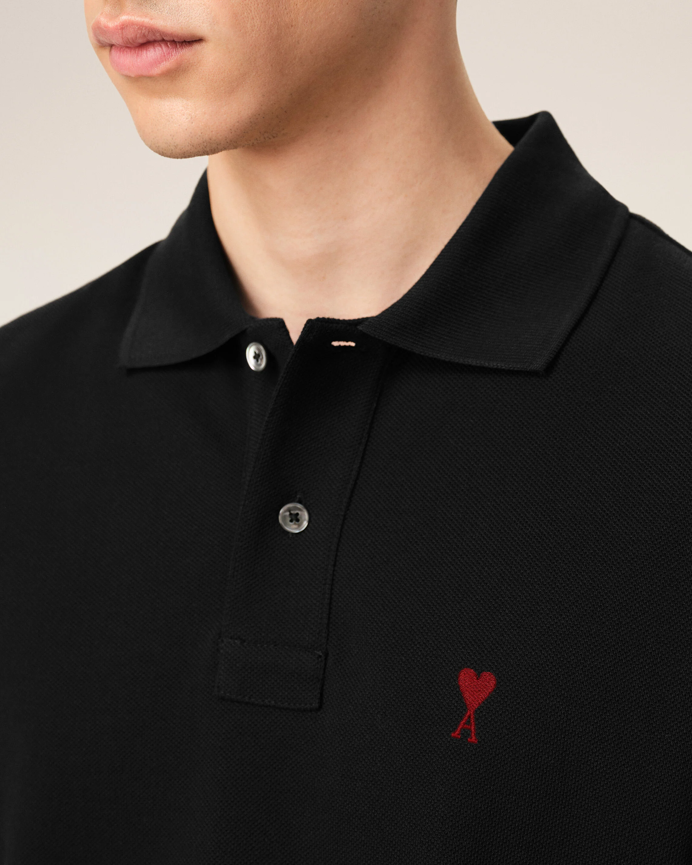 AMI PARIS de Coeur Polo Shirt in Black/Red Logo