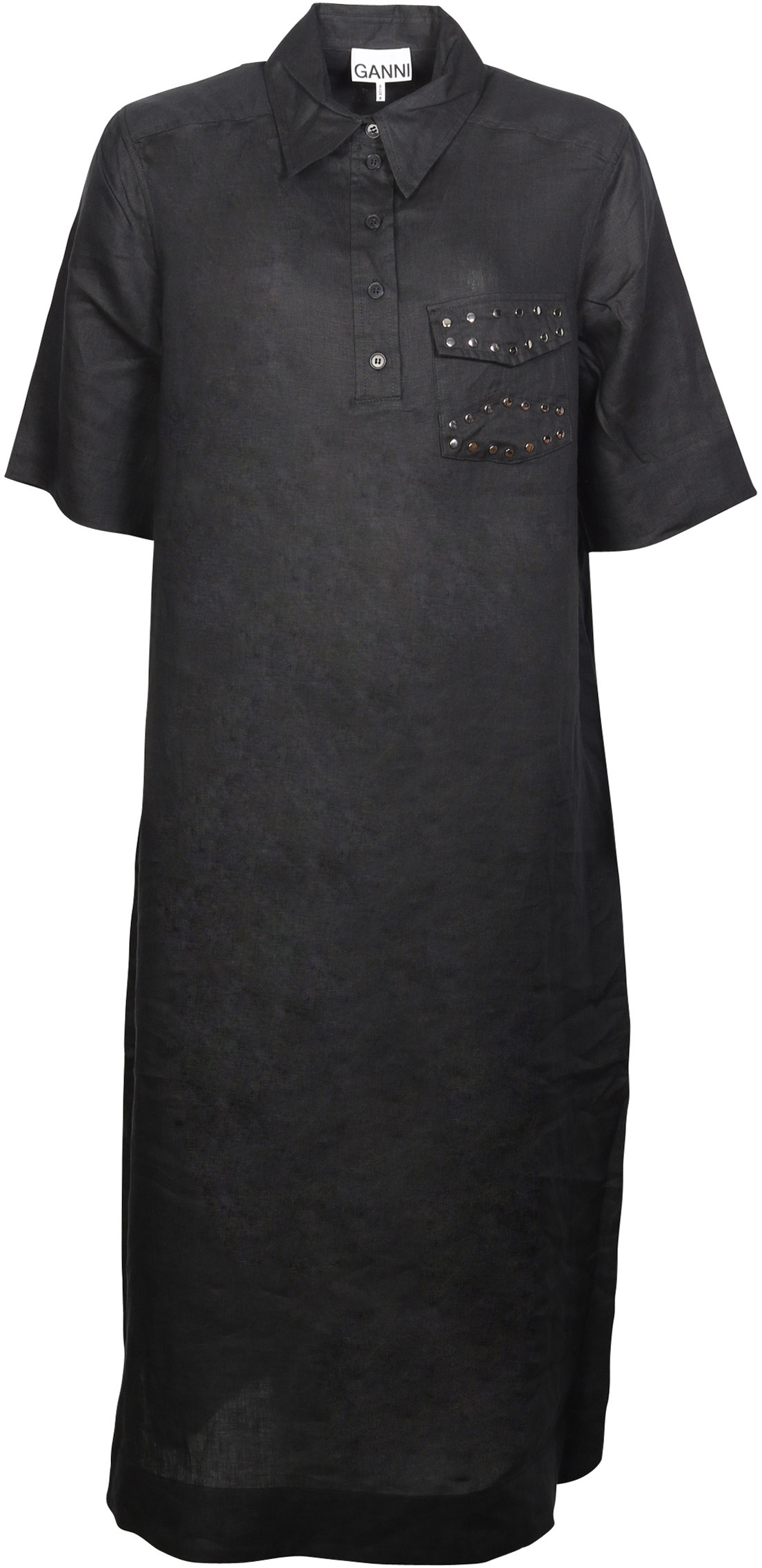 Ganni Linen Dress Studs Black