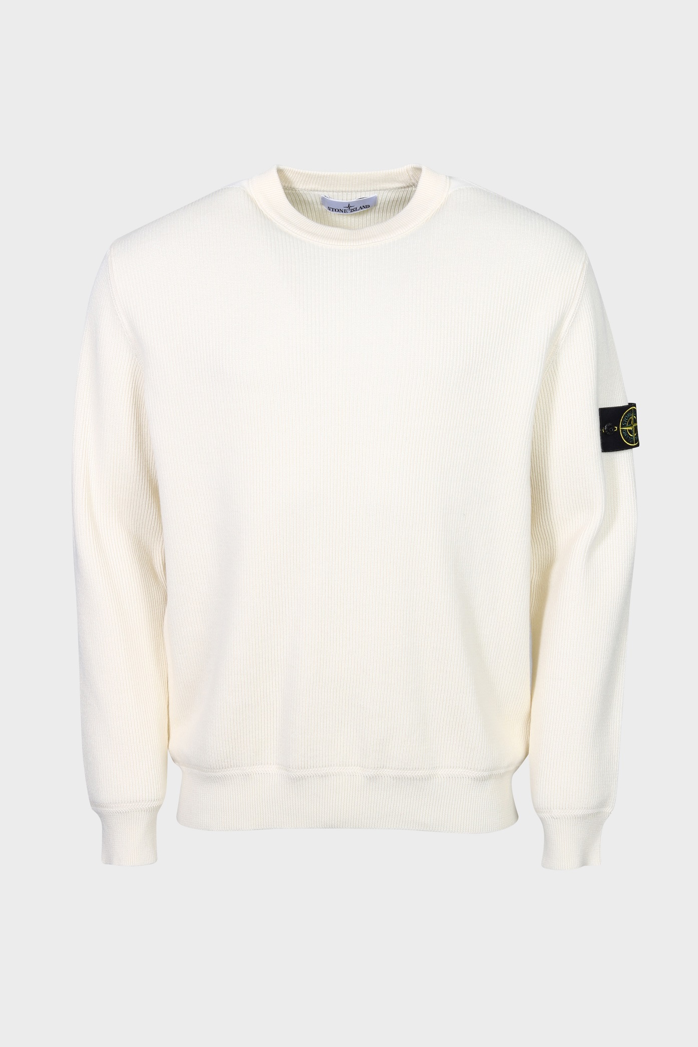 STONE ISLAND Rib Knit Pullover in Cream STONE ISLAND Rib Knit Pullover in Cream