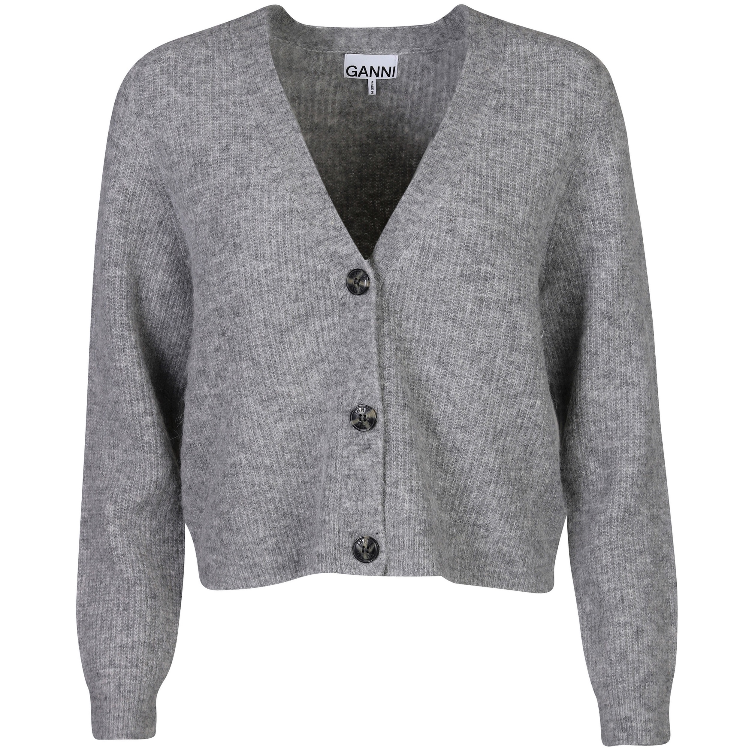 Ganni Soft Wool Knit Cardigan in Paloma Melange M