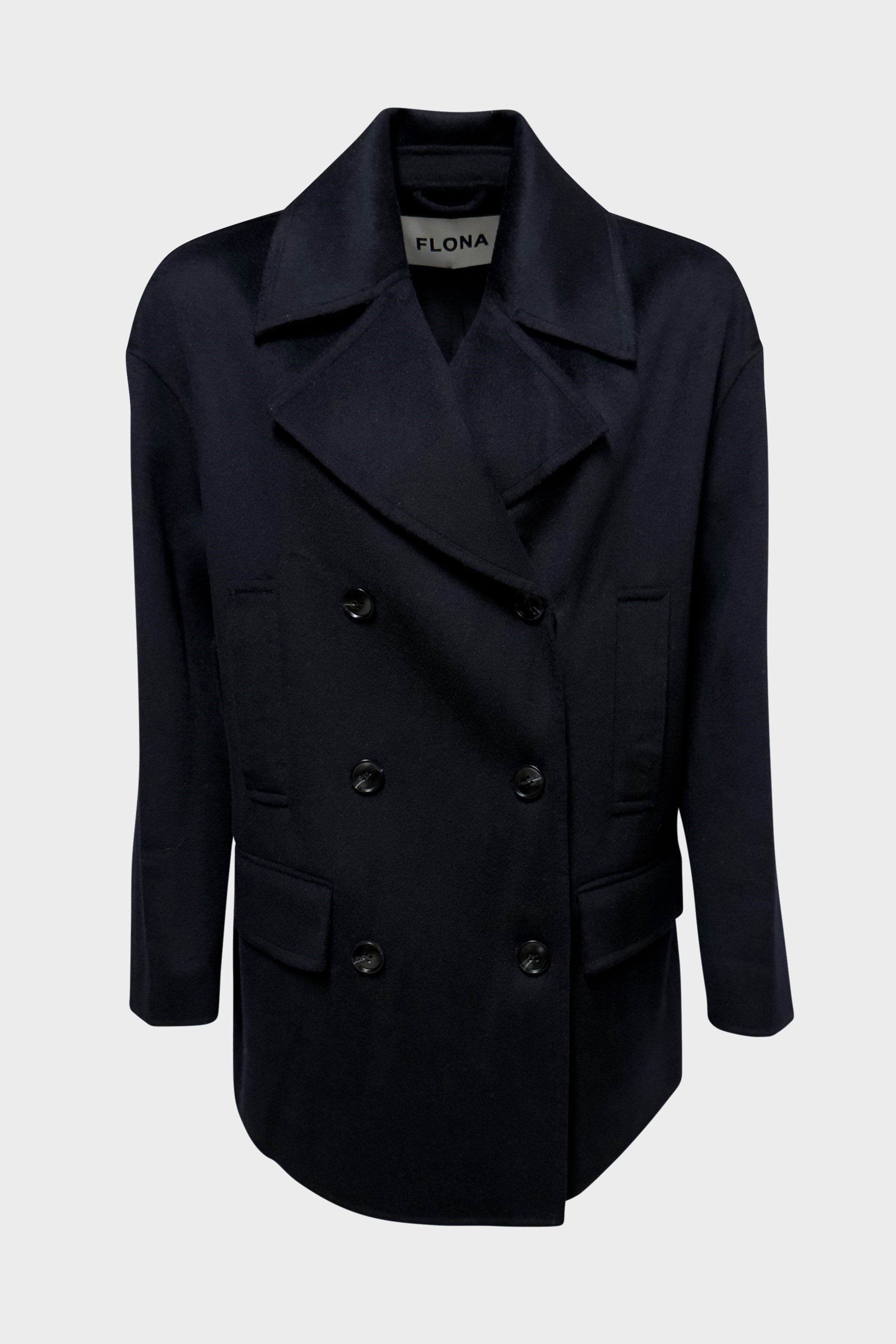 FLONA Soft Wool Caban Jacket in Navy