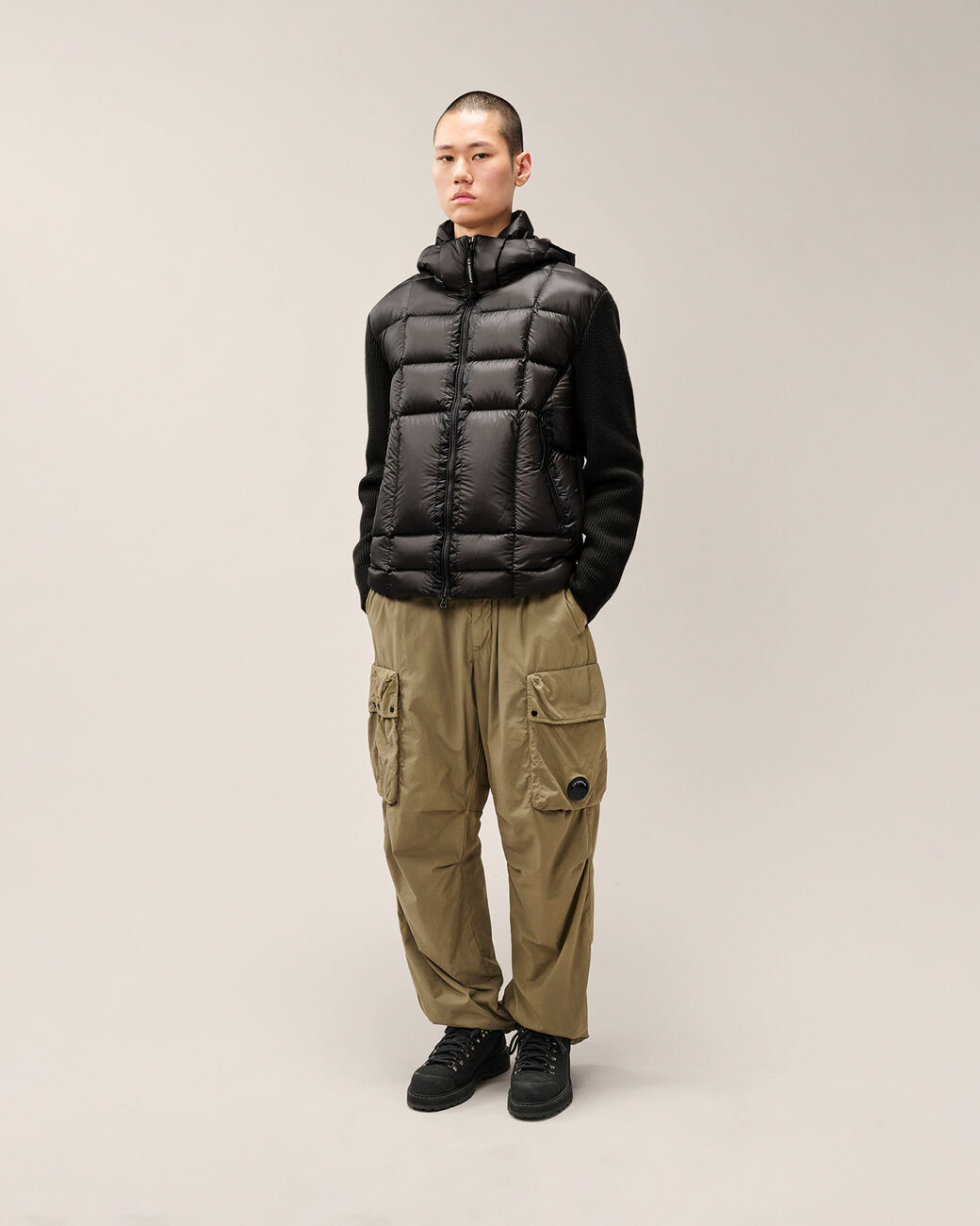 C.P. COMPANY Merino Wool Mixed D.D. Shell Down Jacket in Black