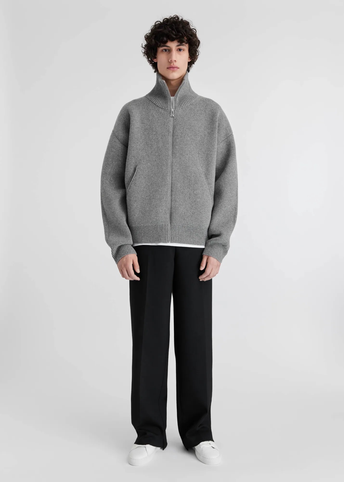 AXEL ARIGATO Heavy Knit Zip Jacket in Grey Melange