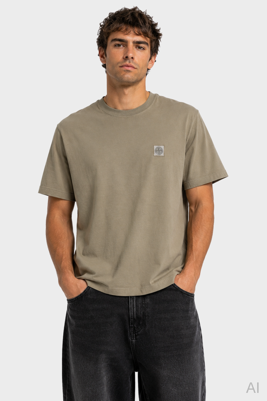 STONE ISLAND Loose Fit Logo T-Shirt in Light Olive