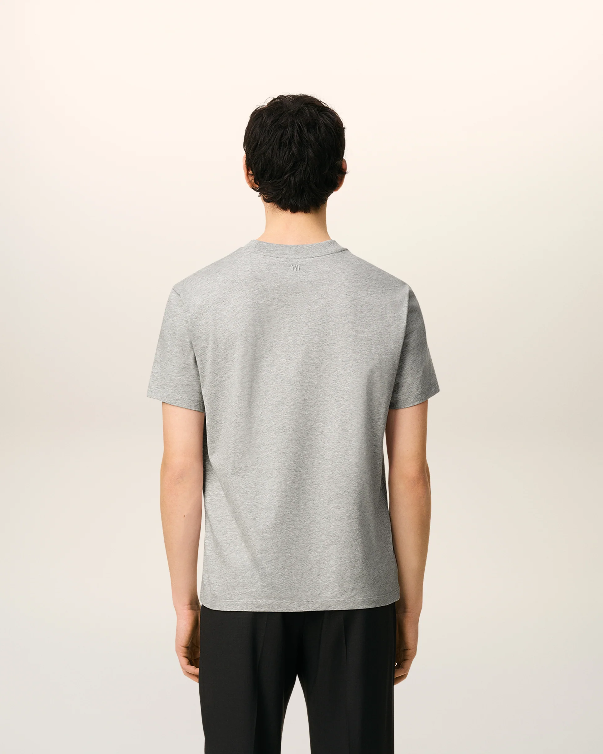 AMI PARIS de Coeur Logo T-Shirt in Heather Ash Grey/Black