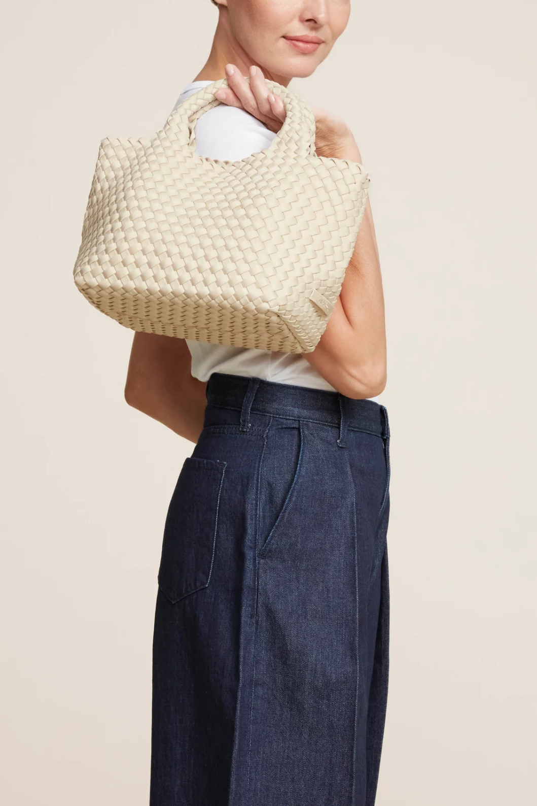 NAGHEDI Handwoven Small Tote St. Barth in Ecru