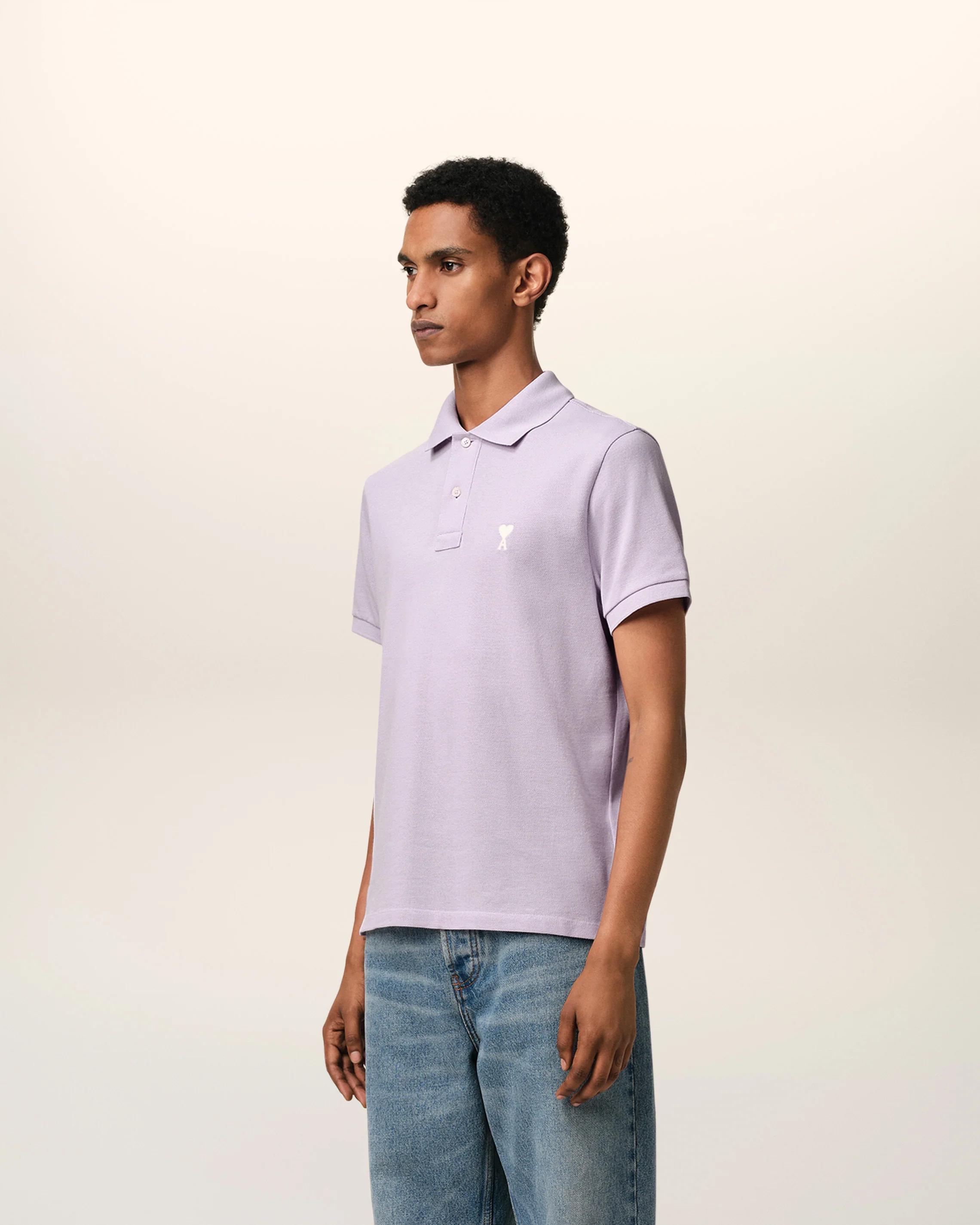 AMI PARIS de Coeur Pique Polo Shirt in Lilac AMI PARIS de Coeur Pique Polo Shirt in Lilac