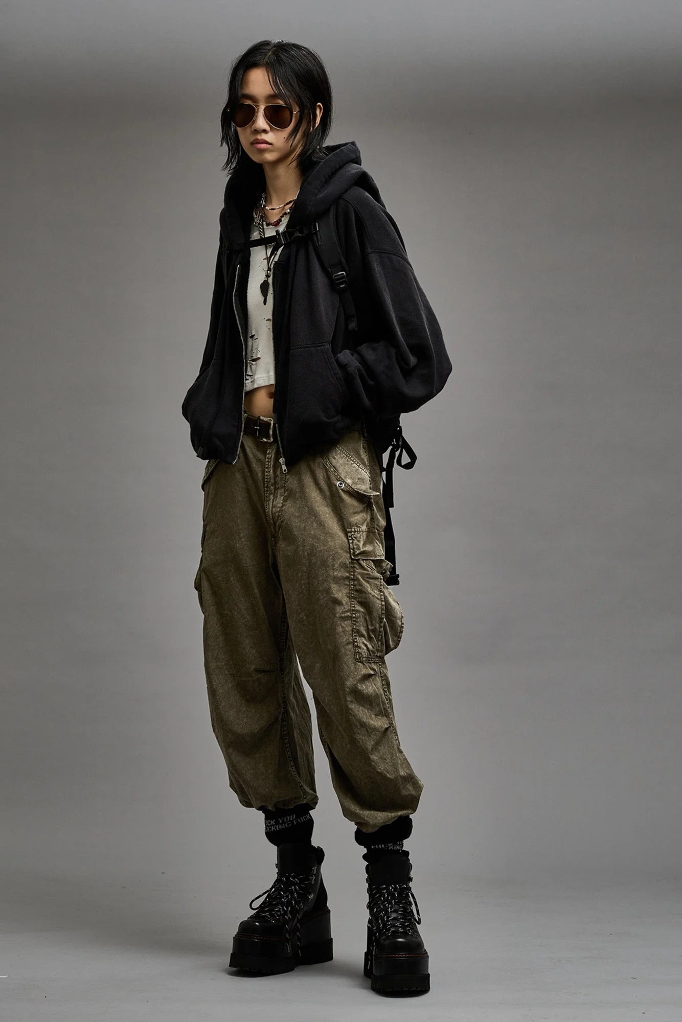 R13 Wide Leg Cargo Pant in Washed Olive