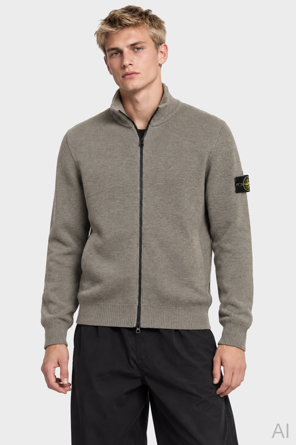 STONE ISLAND Soft Brushed Knit Jacket in Light Olive XXL