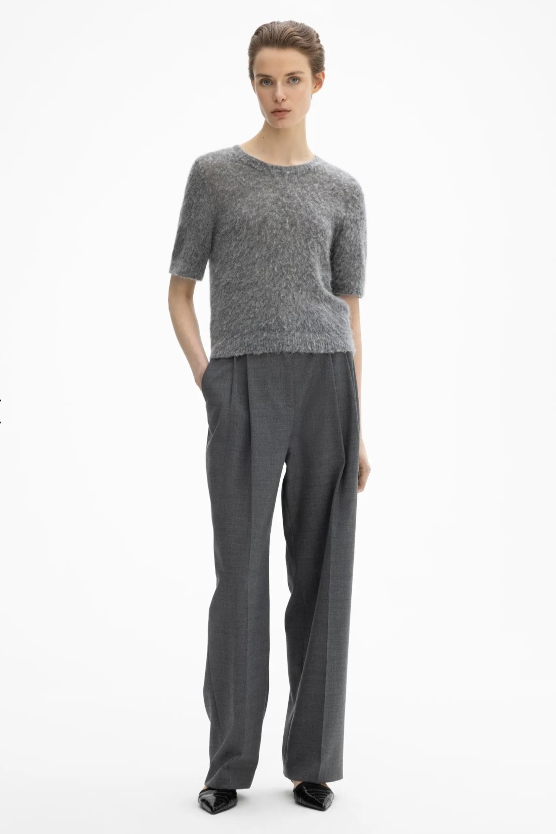 DAGMAR Brushed Alpaca Knit T-Shirt in Dark Grey S