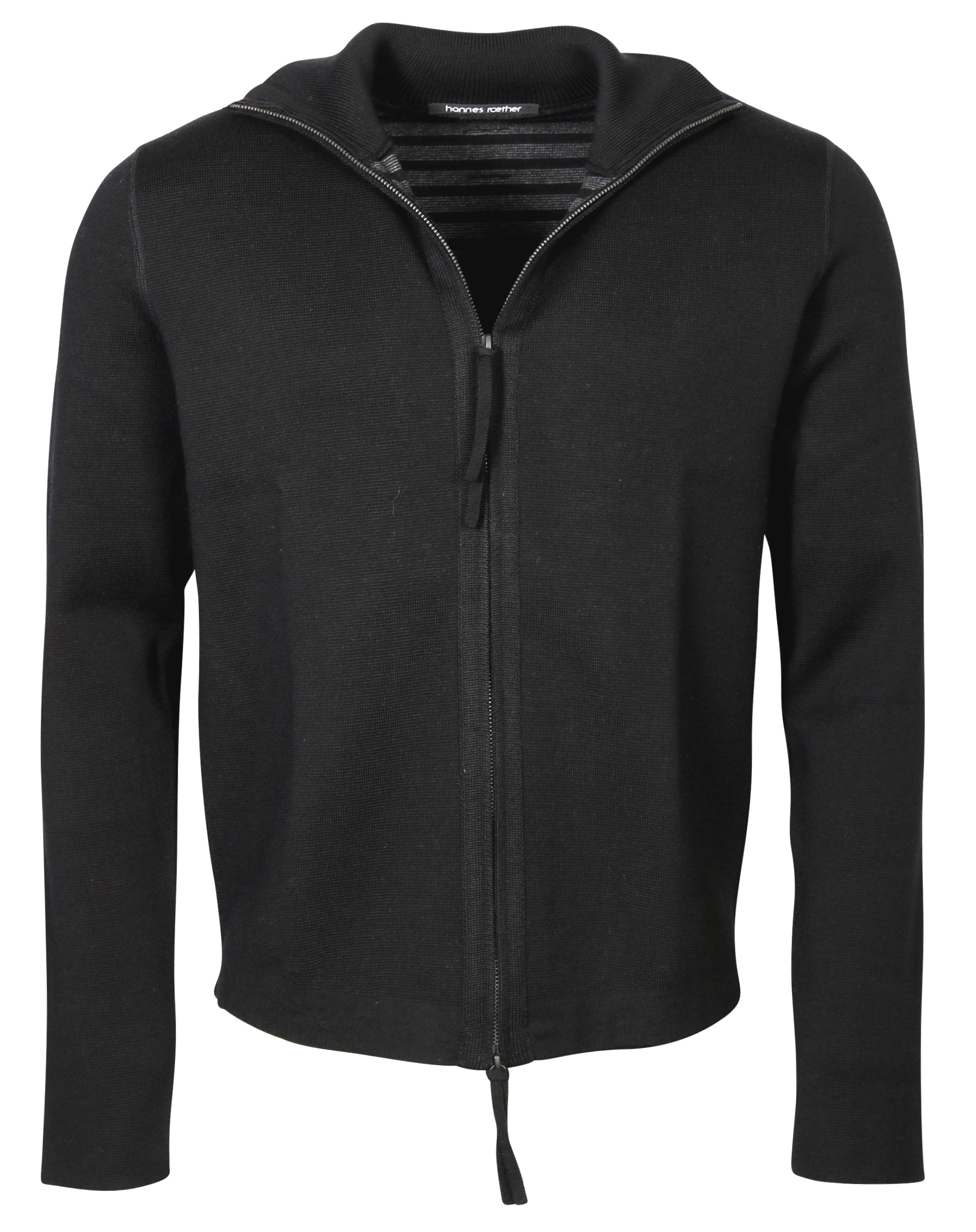 Hannes Roether Zip Knit Cardigan Black/Striped Inside