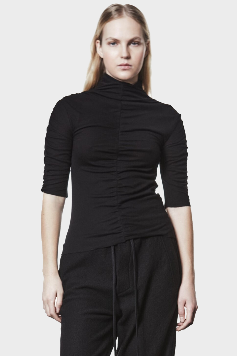 THOM KROM Gathered Turtleneck T-Shirt in Black