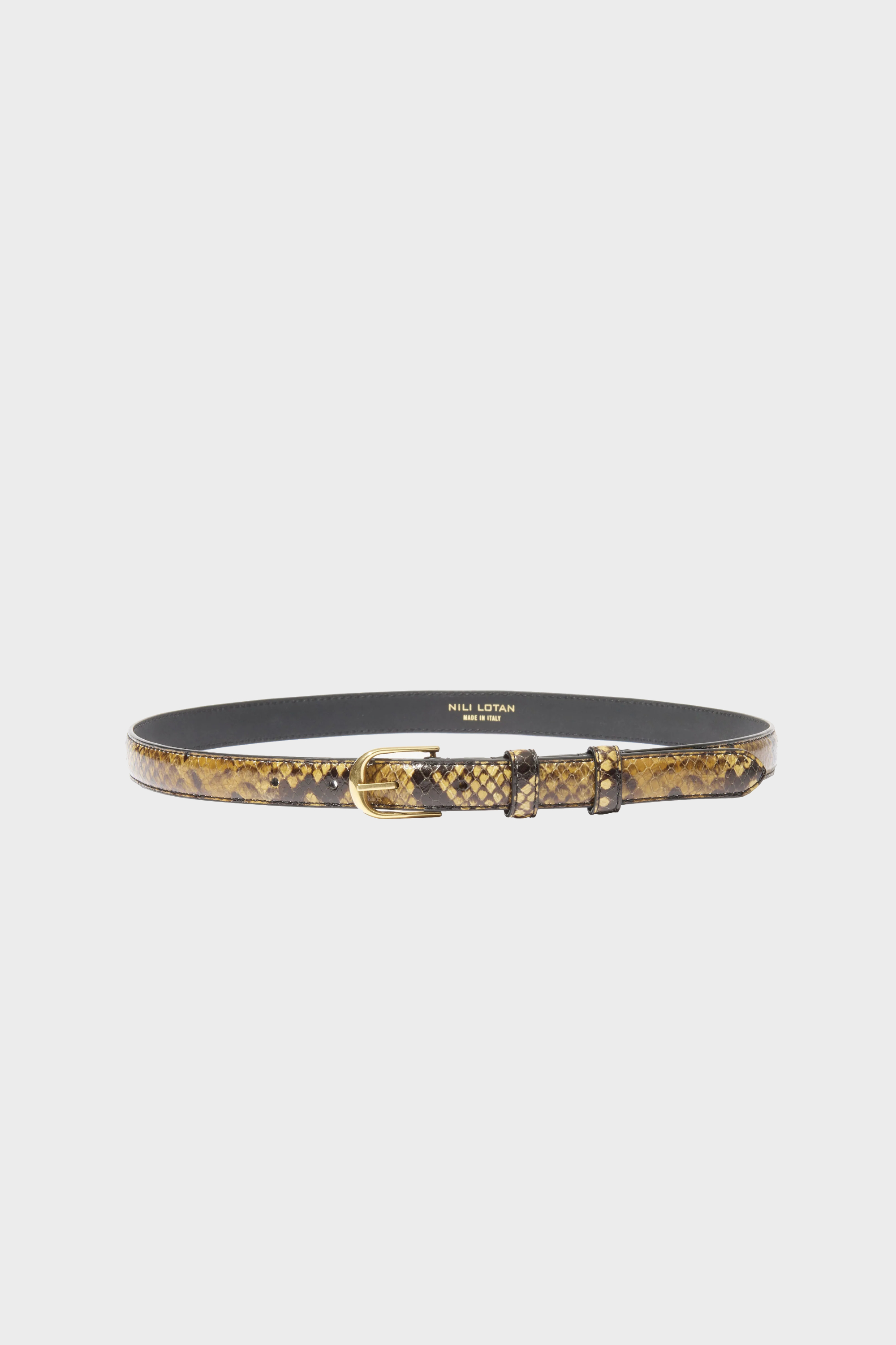NILI LOTAN Thin Leather Belt in Camel Snakeskin