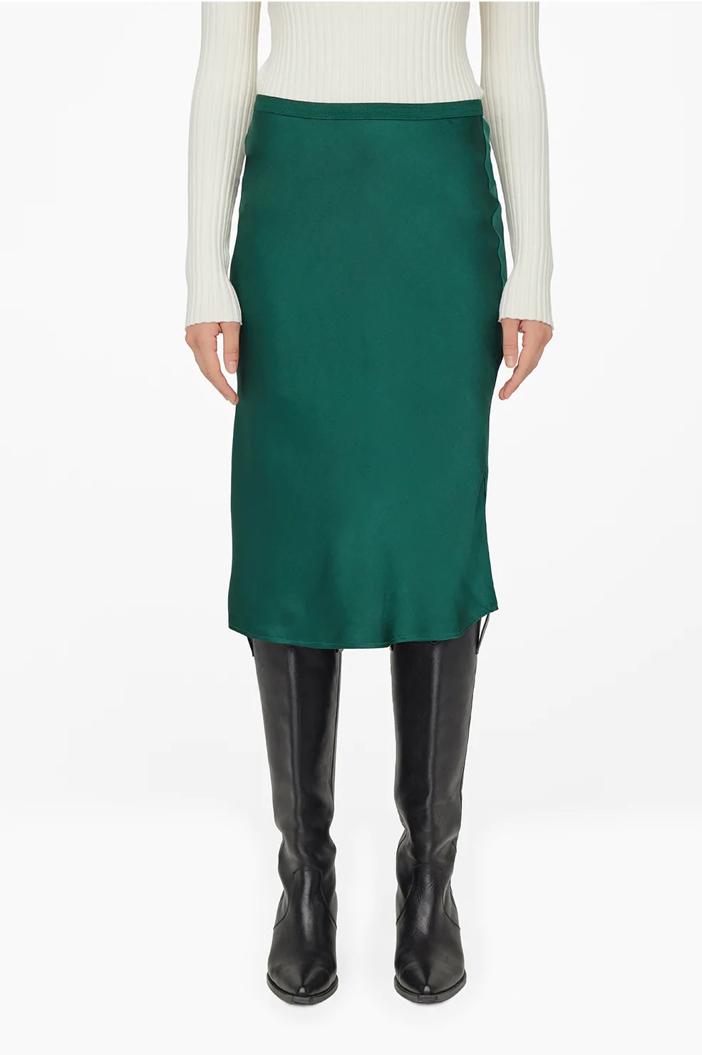 Anine Bing Silk Skirt Erin in Emerald Green