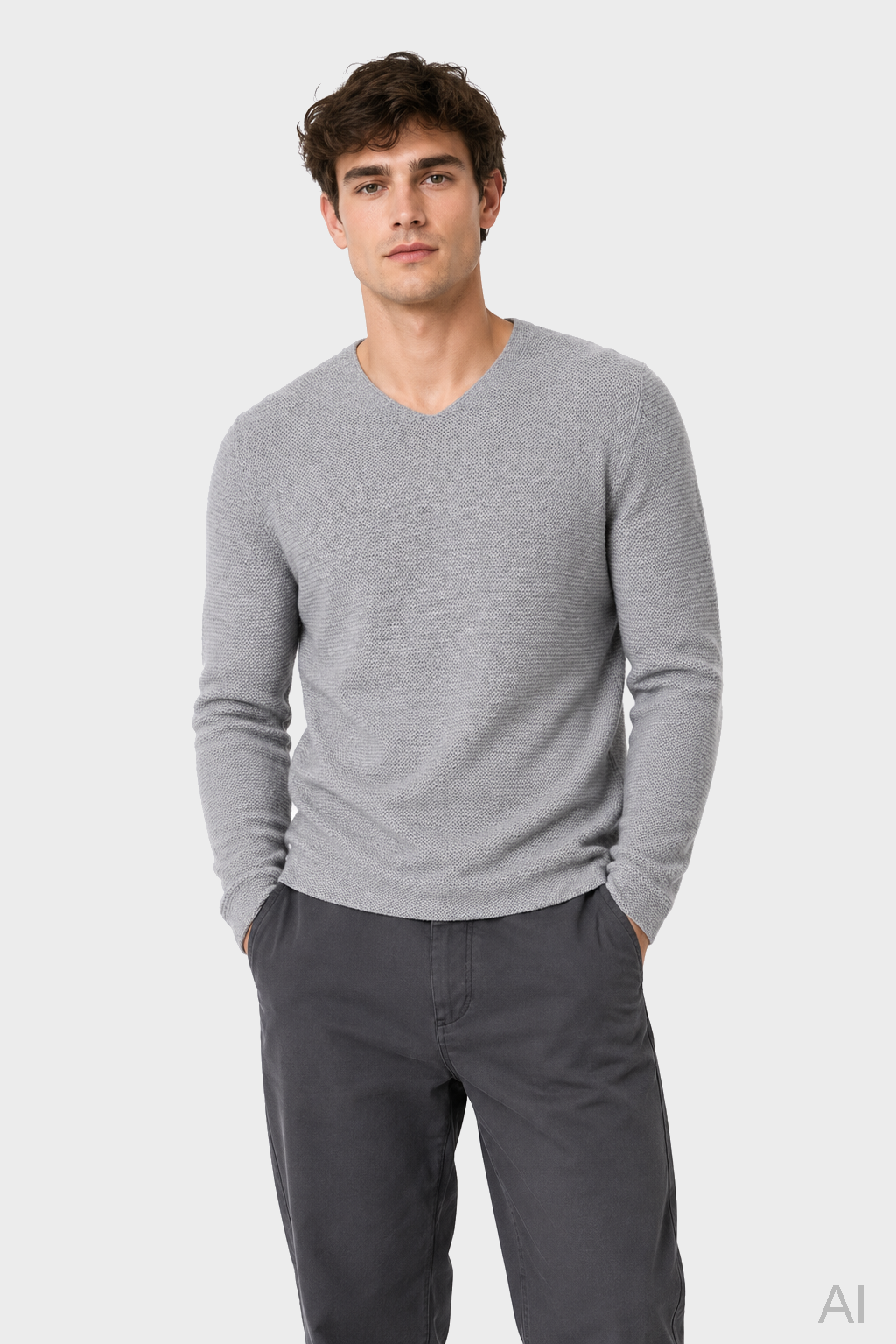 HANNES ROETHER Knit Pullover in Light Grey