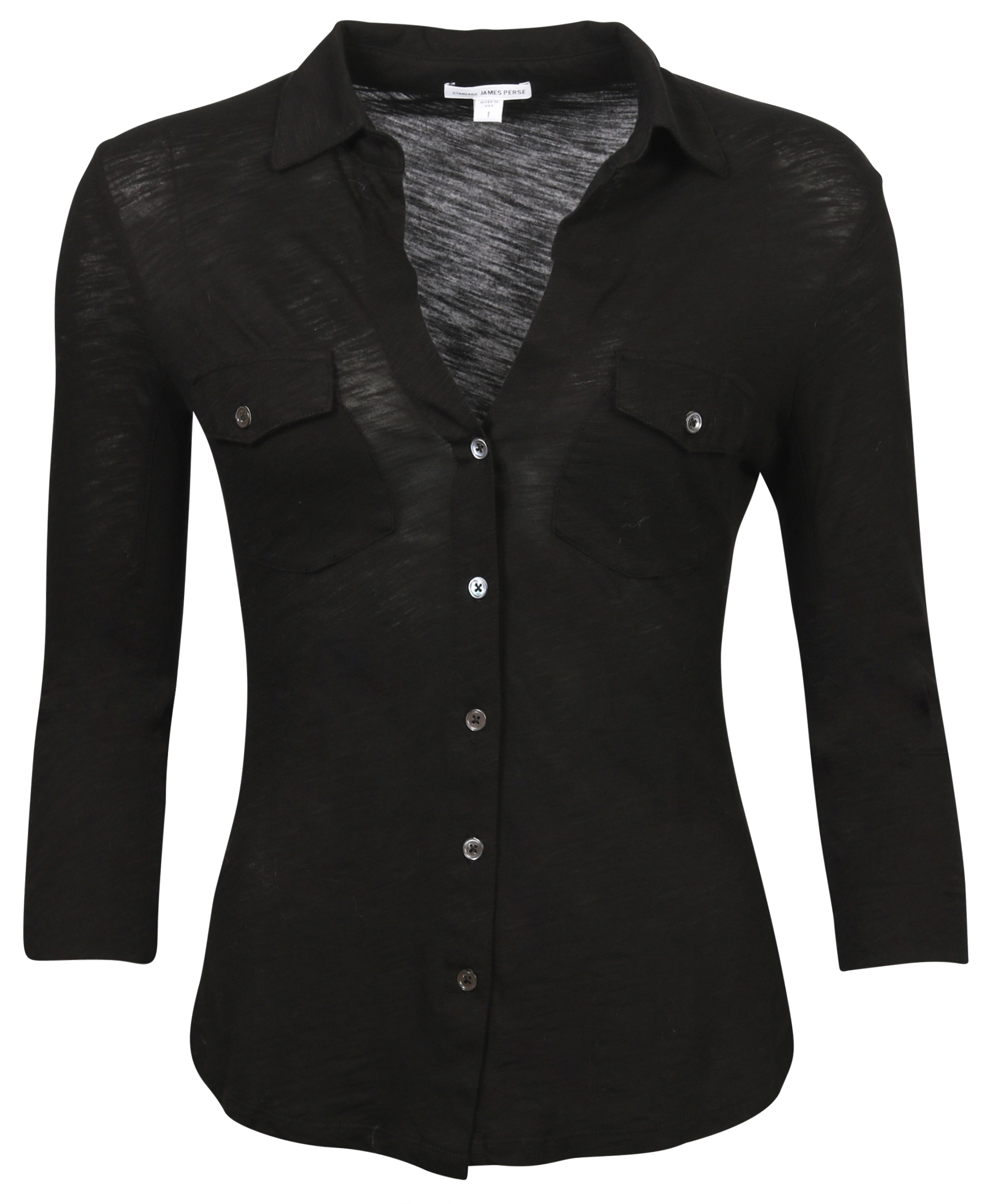 JAMES PERSE Contrast Panel Shirt in Black 2/M