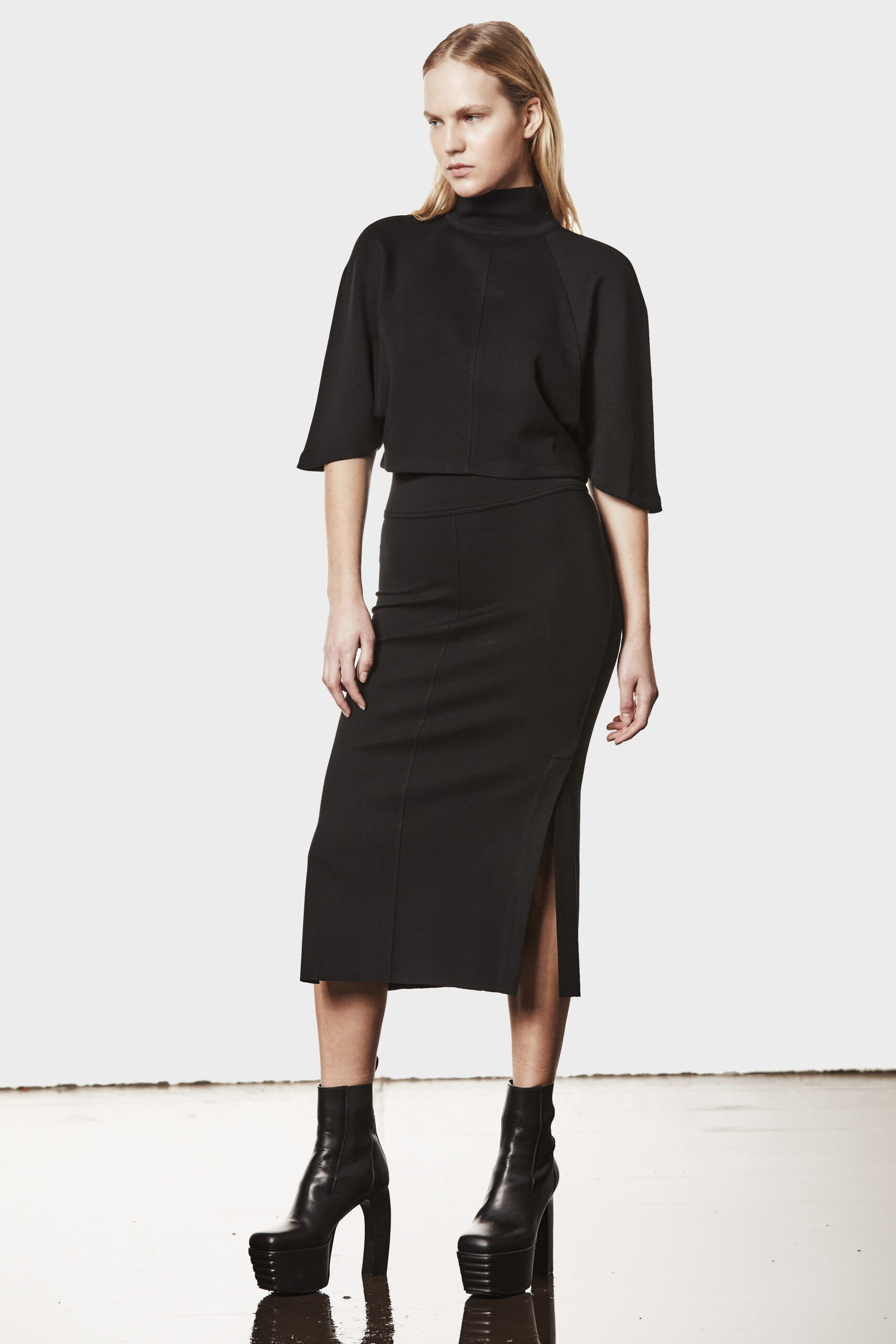 THOM KROM Cropped Turtleneck T-Shirt in Black