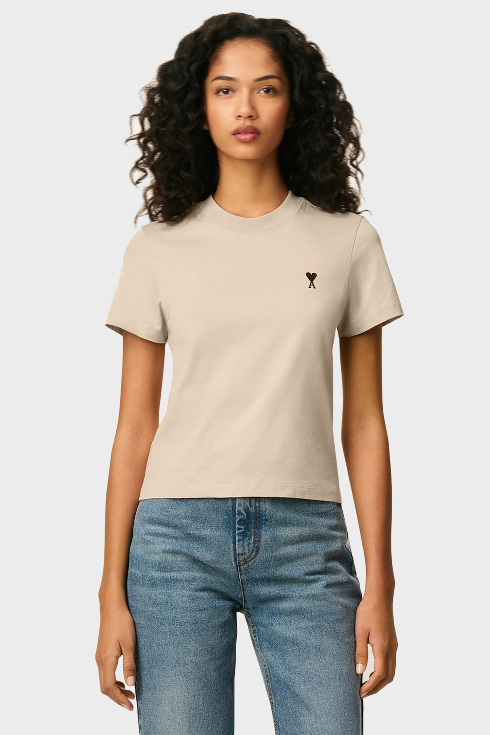 AMI PARIS de Coeur Fitted T-Shirt in White Coffee/Black