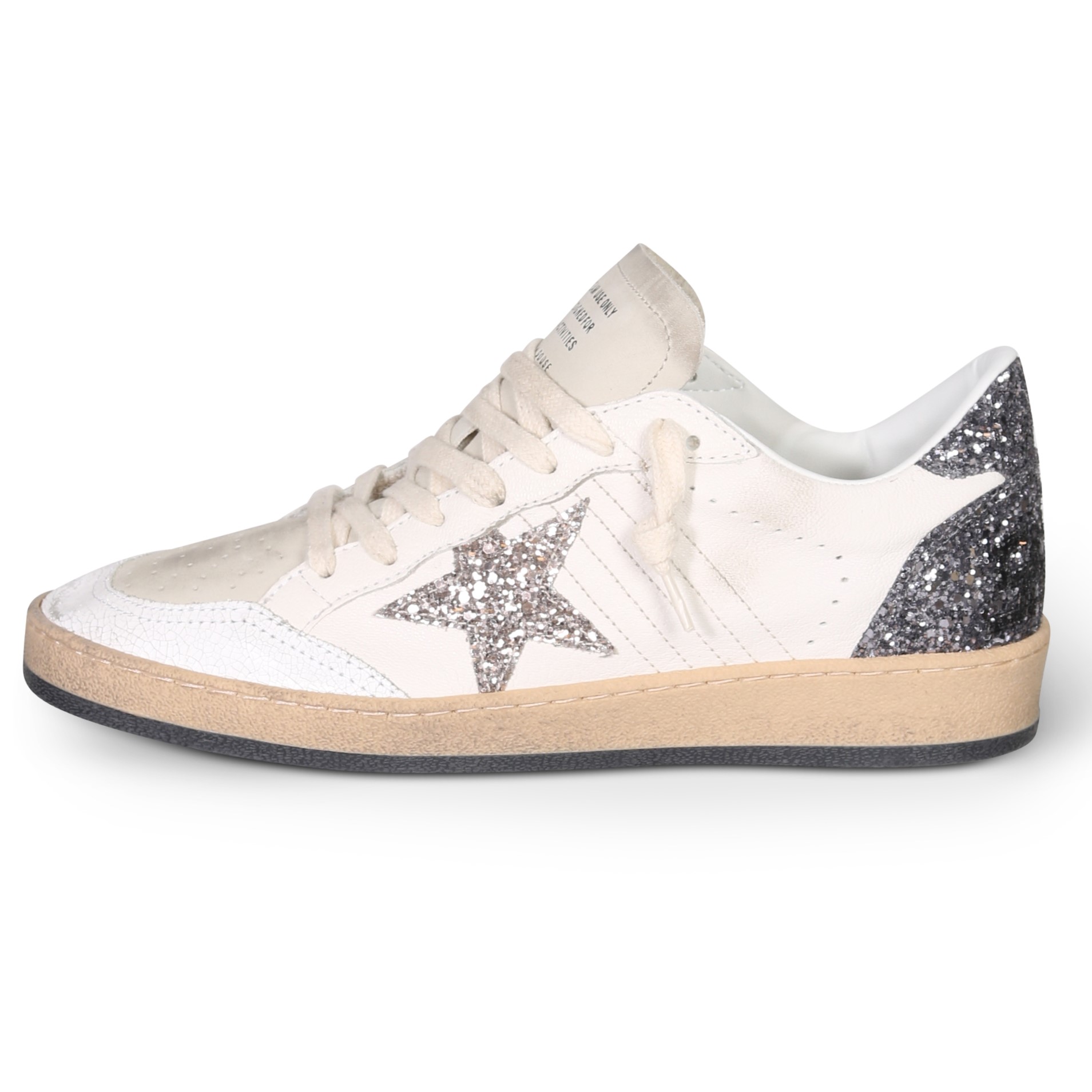 GOLDEN GOOSE Sneaker Ballstar in White/Cinder/Anthracite Glitter