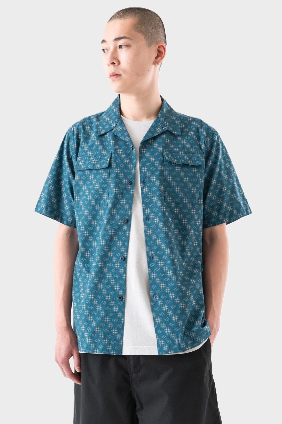 MAHARISHI 7320 Kasuri Cuban Collar Shirt in Blue