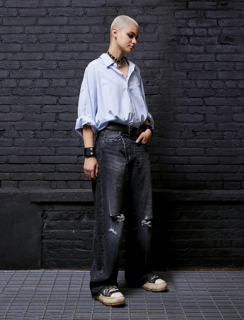 R13 Drop Neck Shirt Blue Pin Stripe M