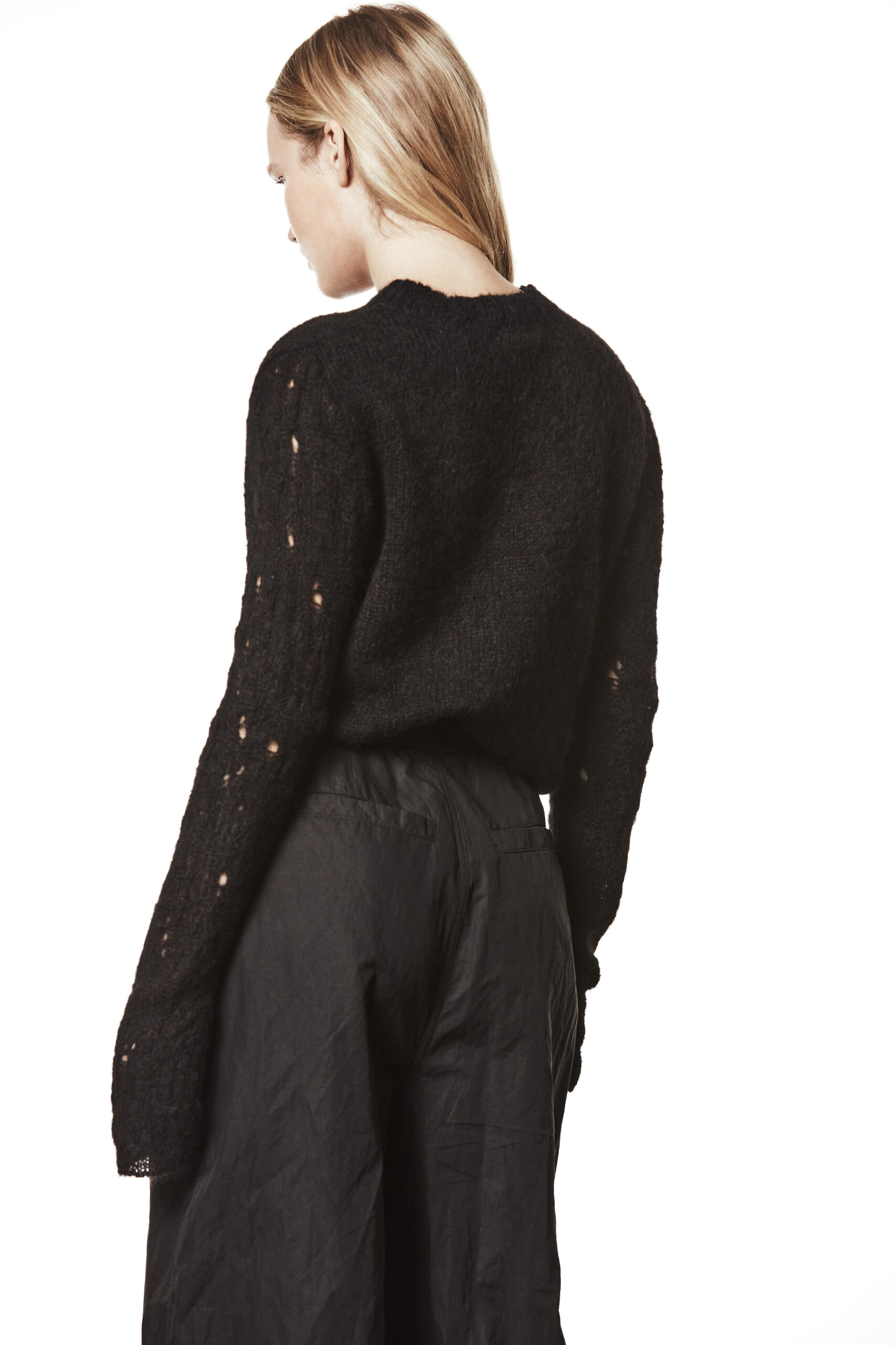 THOM KROM Distroyed Knit Pullover in Black