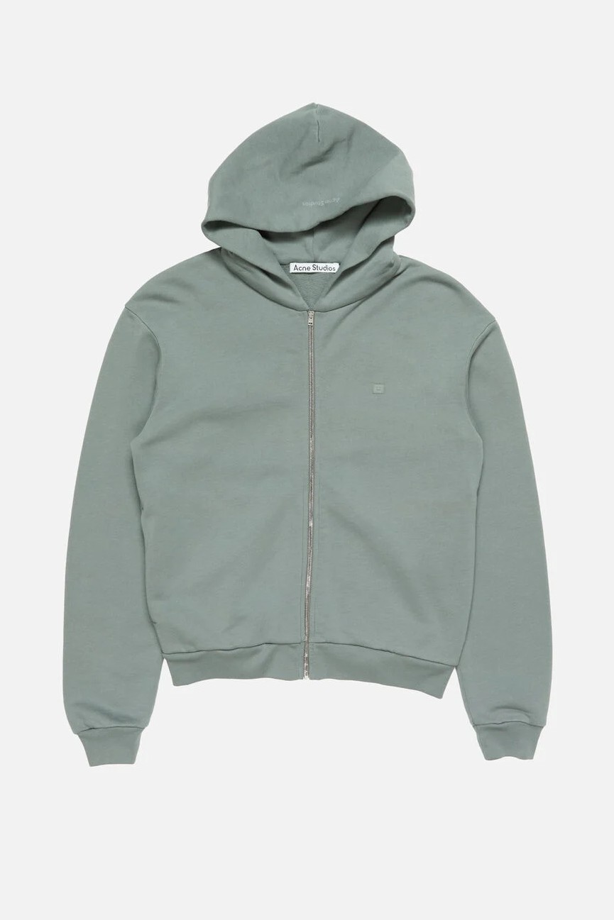 ACNE STUDIOS Face Zip Hoodie in Stone Grey