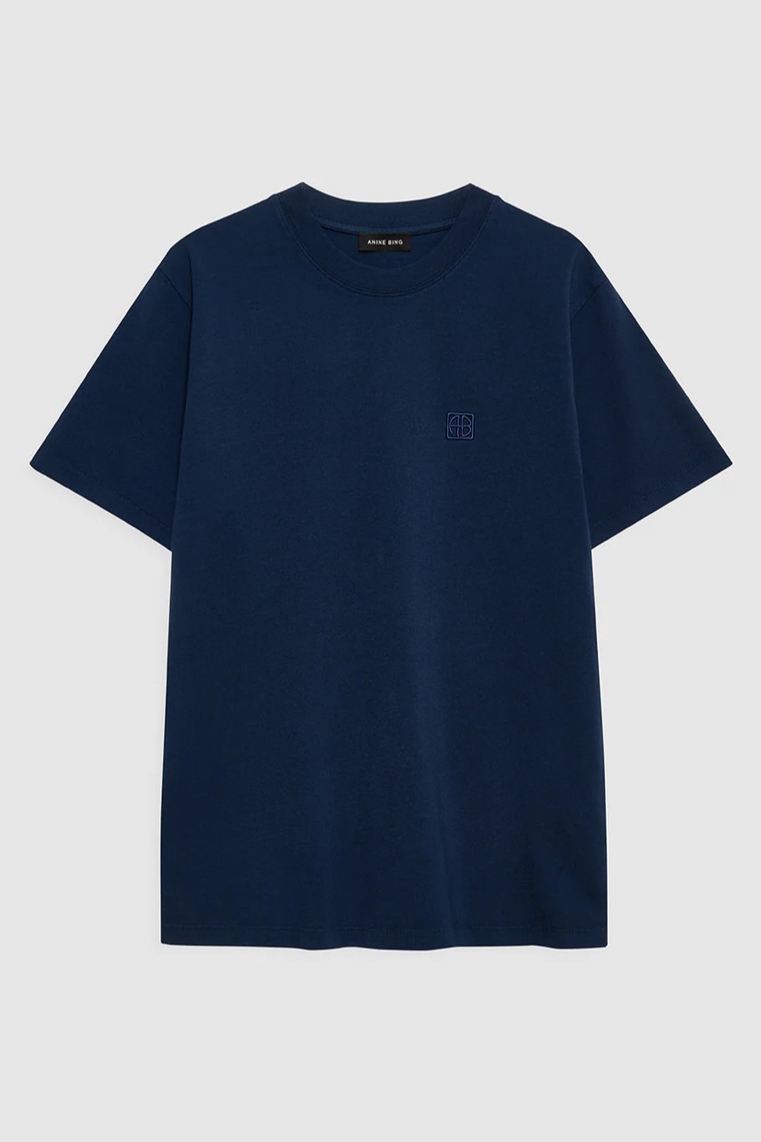 ANINE BING Lili Framed Monogram T-Shirt in Washe Navy