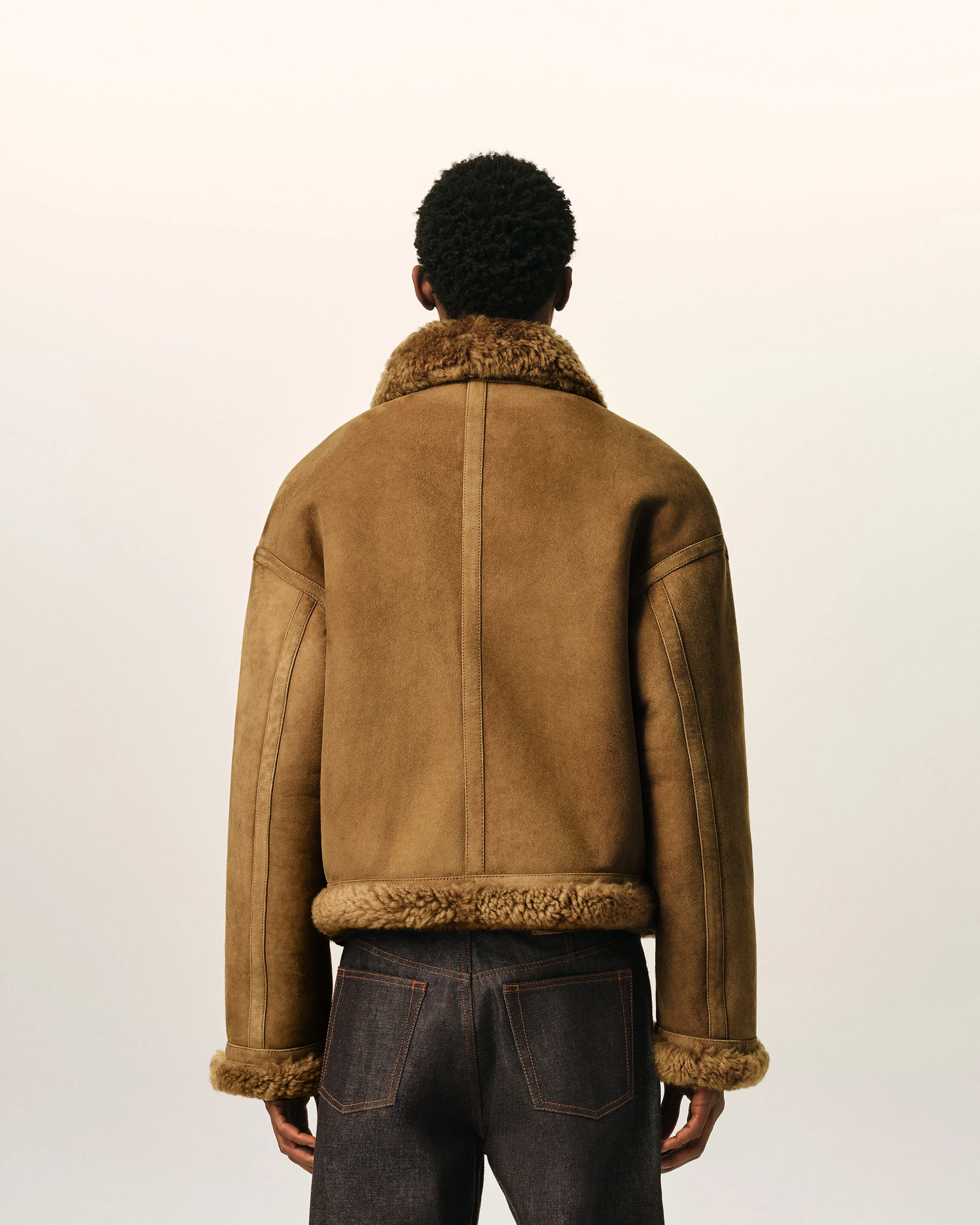 AMI PARIS Aviator Shearling Jacket in Mastic Beige