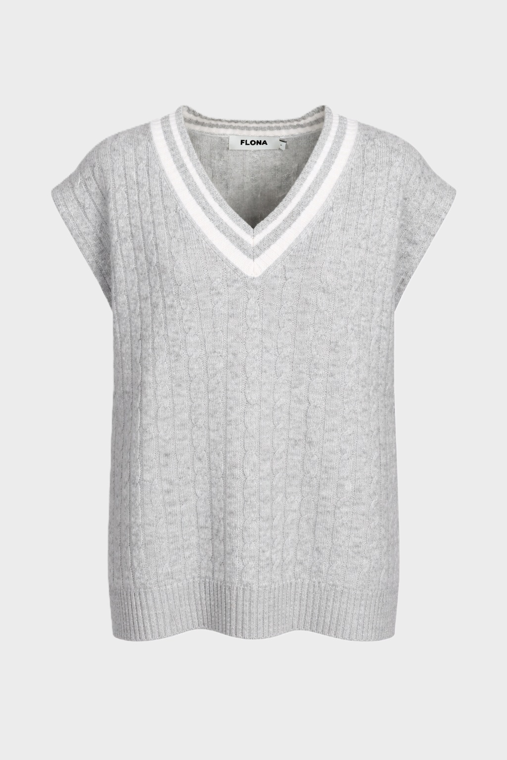 FLONA Cashmere Cable-Knit Vest in Heather Grey XS