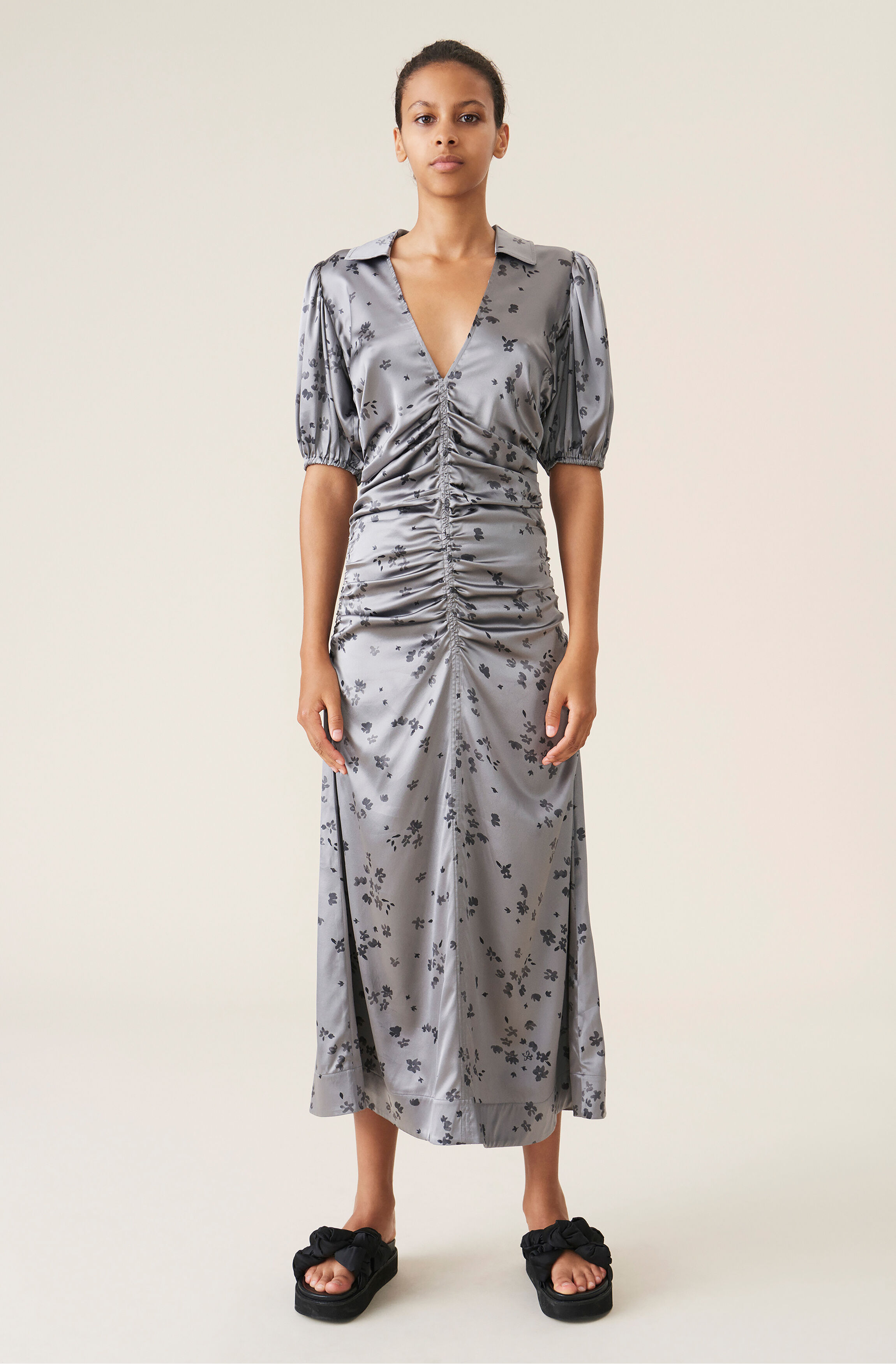 Silk Linen Ganni Silk Ganni Silk Stretch Satin Dress Grey Printed 40 Silk Linen Ganni Silk Ganni Silk Stretch Satin Dress Grey Printed 40