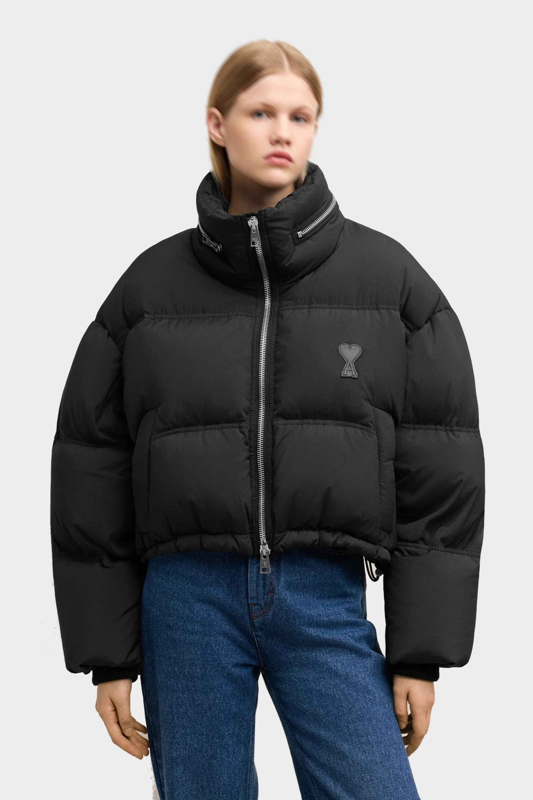 AMI PARIS de Coeur Cropped Down Jacket in Black M