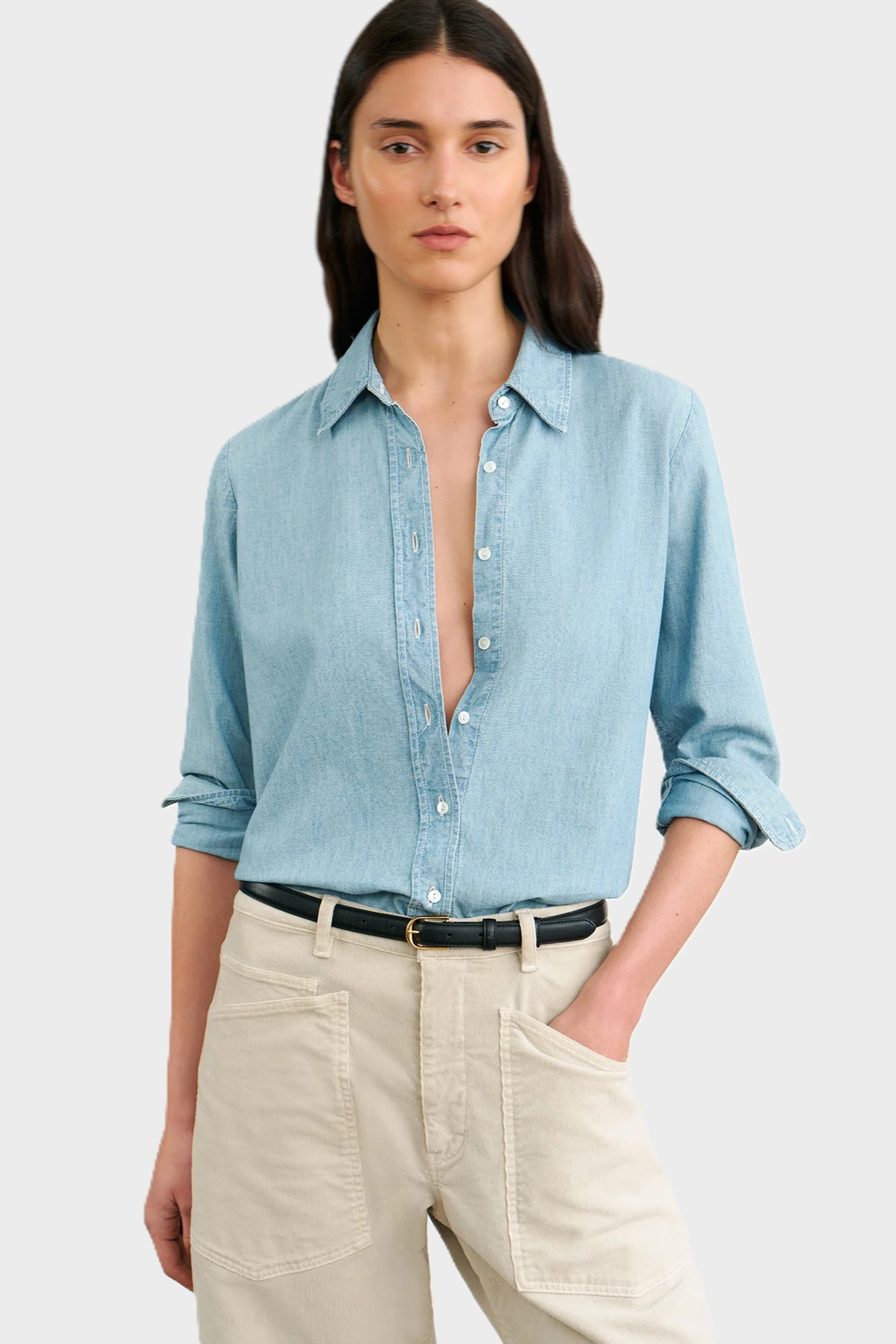 NILI LOTAN Light Soft Denim Shirt in Light Blue