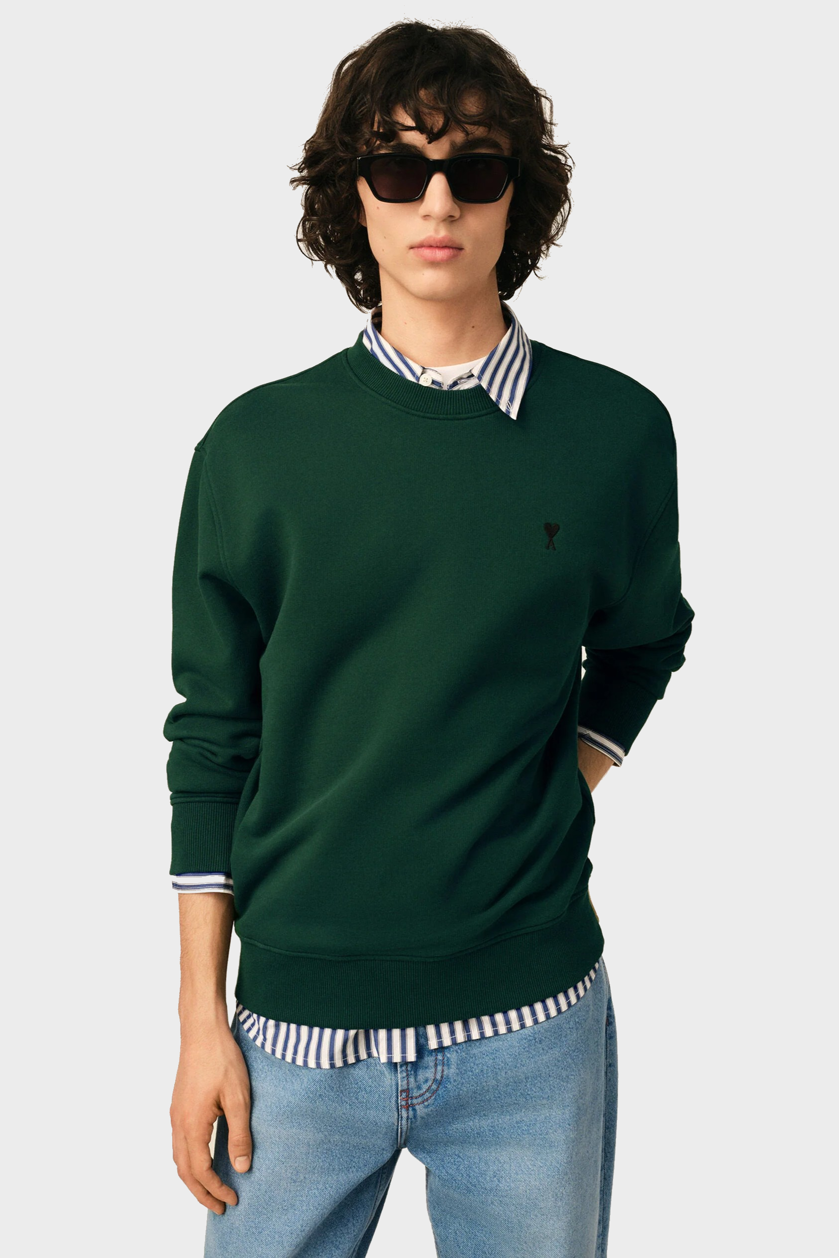 AMI PARIS de Coeur Sweatshirt in Bottle Green / Black