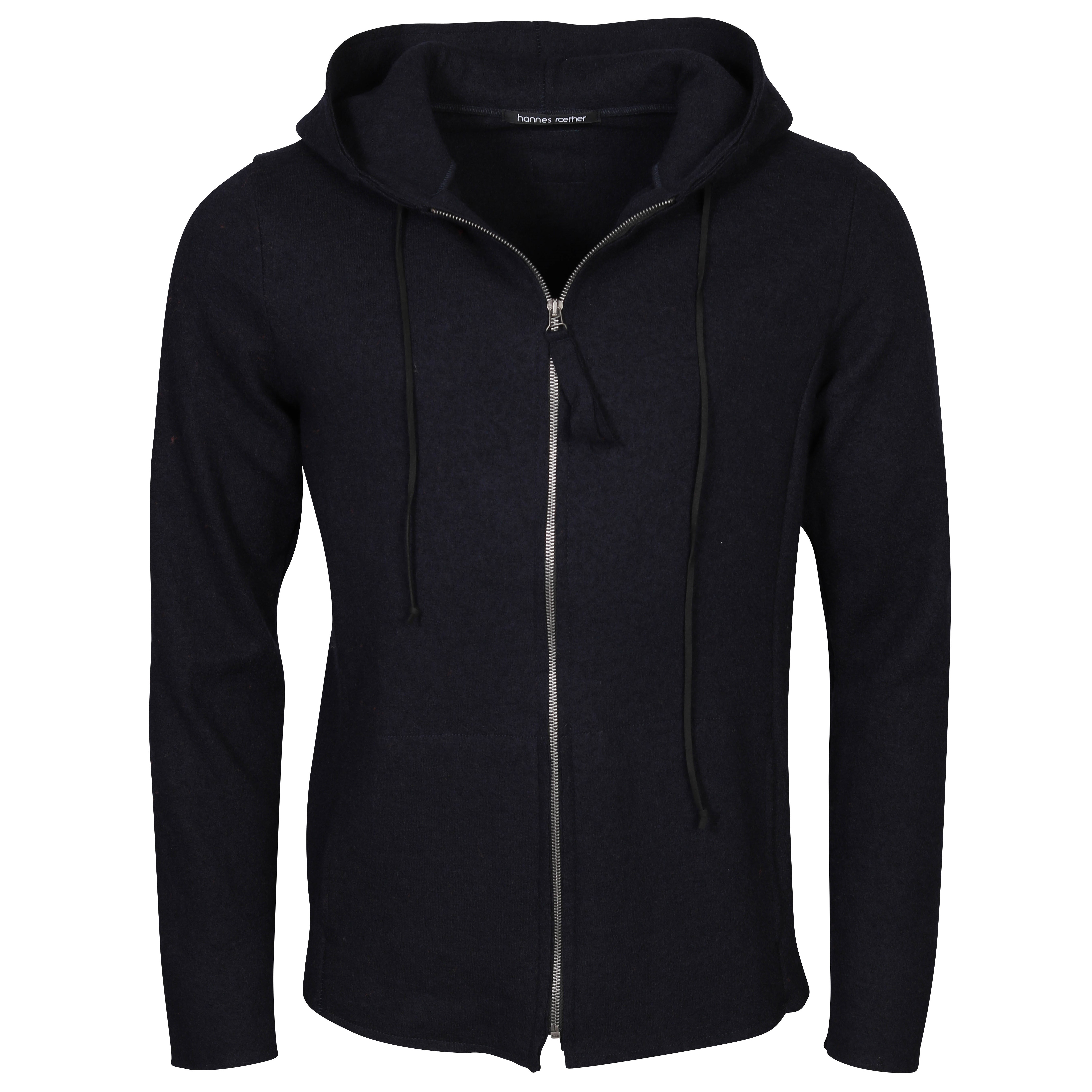 Hannes Roether Knit Hooded Zip Jacket in Dark Navy