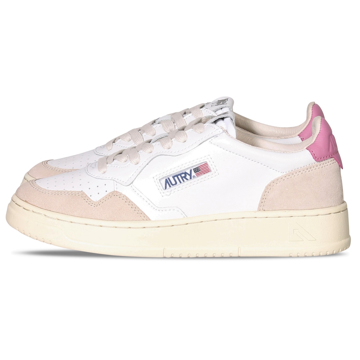 AUTRY ACTION SHOES Low Sneaker in Beige Suede/White/Pink