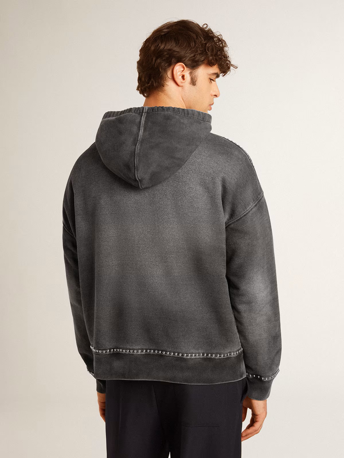 GOLDEN GOOSE Michael Zip Hoodie with Studs in Dark Grey L