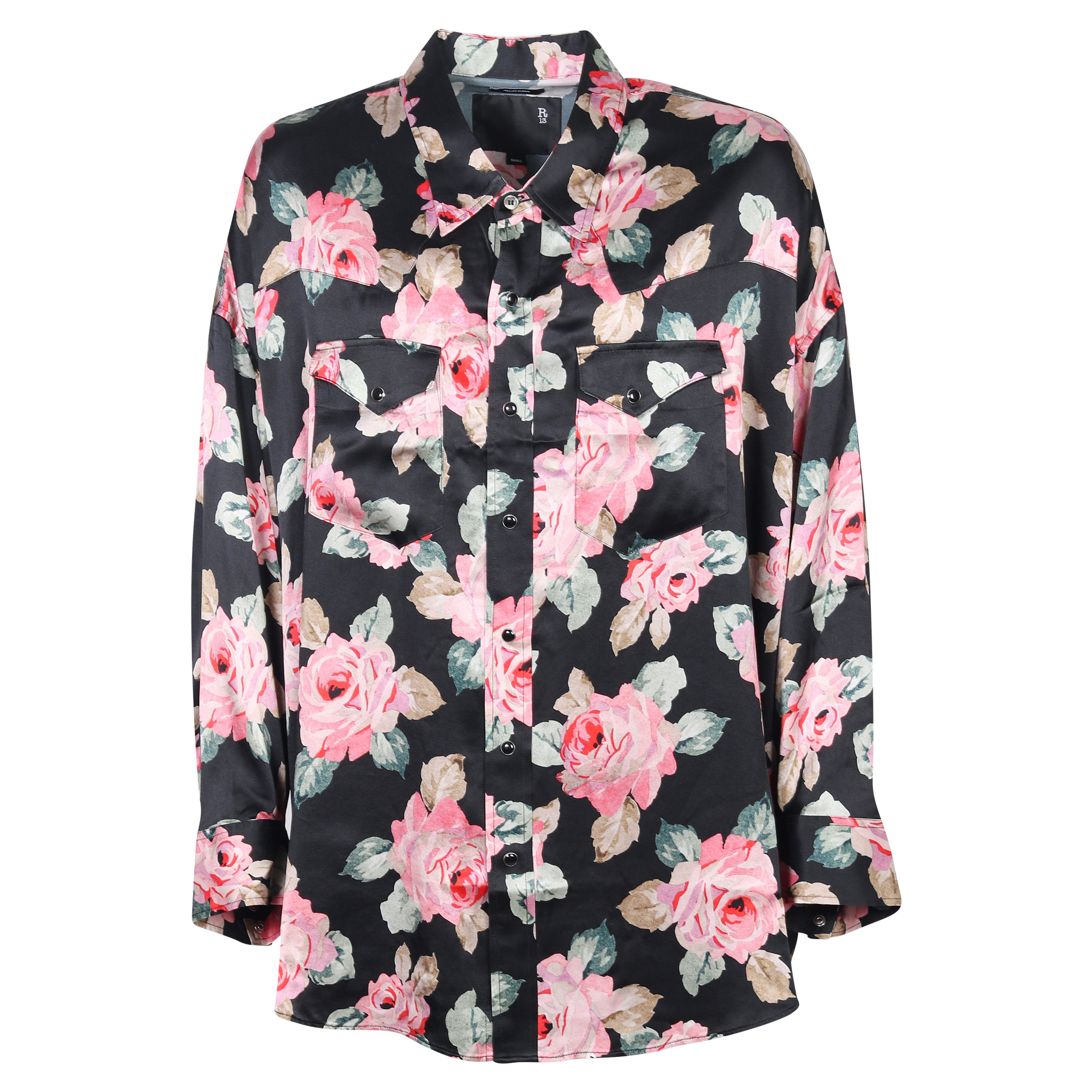 R13 Oversized Cowboy Shirt Black Flowerprint