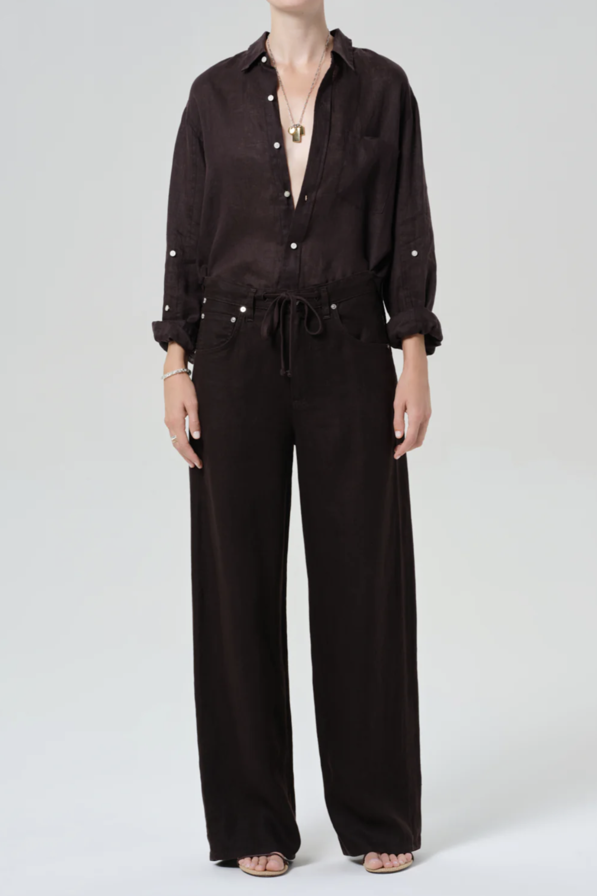 CITIZENS OF HUMANITY Brynn Drawstring Linen Pant in Chocolate