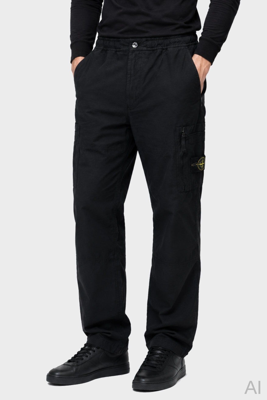 STONE ISLAND Loose Fit Ripstop Pant in Black